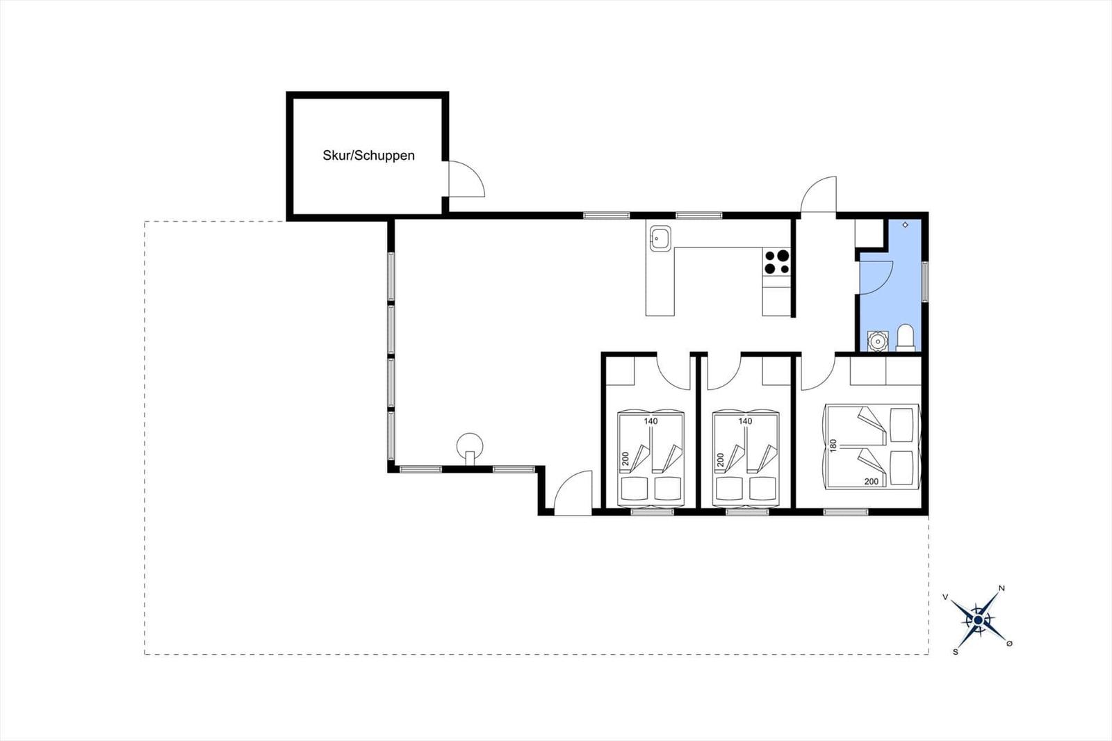 Wohnung mit drei Schlafzimmern, Küche und Bad. Separate Garage vorhanden.