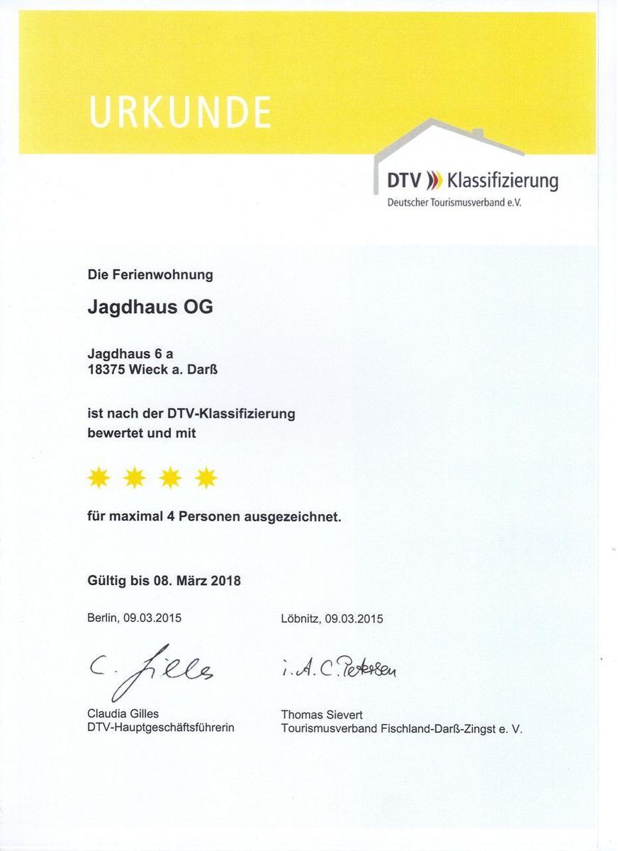 Ferienwohnung Jagdhaus OG mit vier Sternen für vier Personen zertifiziert.