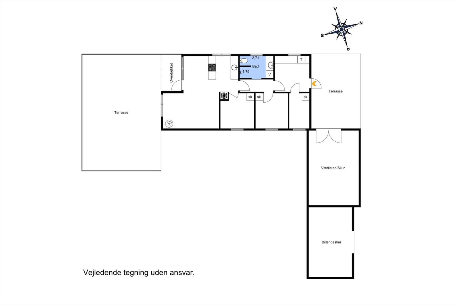 The floor plan shows terraces, bathroom, and living area with room dimensions.