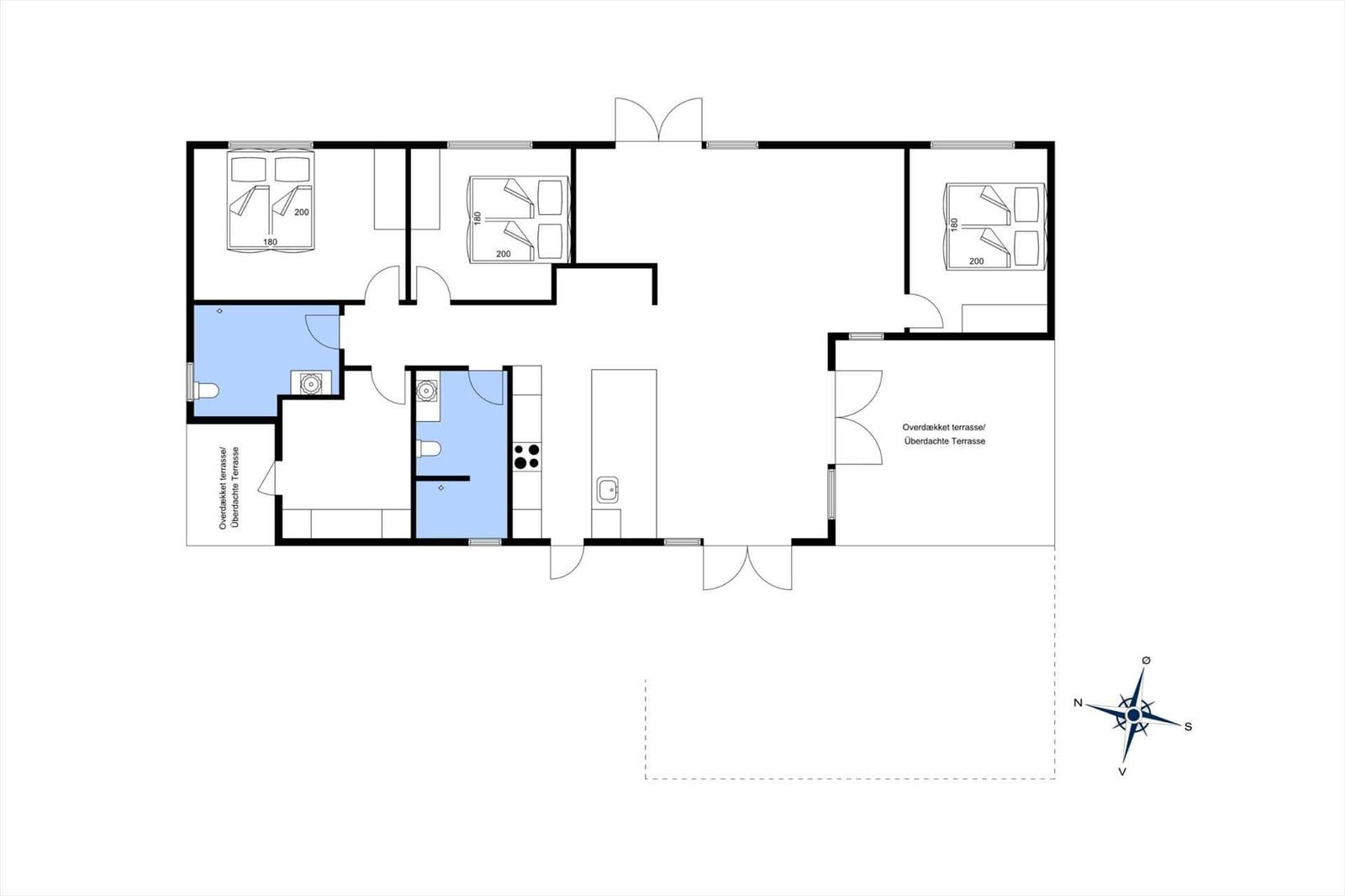 Drei Schlafzimmer, Küche, Bad und überdachte Terrasse