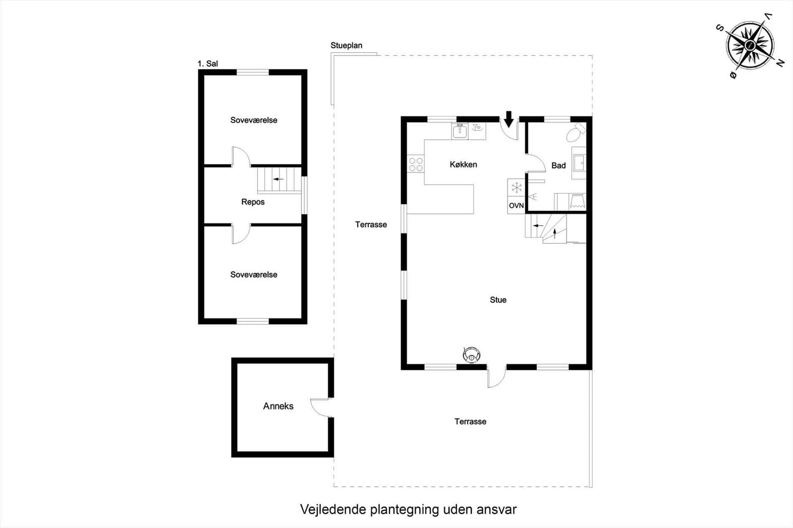 Dieses Grundrissbild zeigt die Wohnfläche mit Küche, Bad und Terrasse.