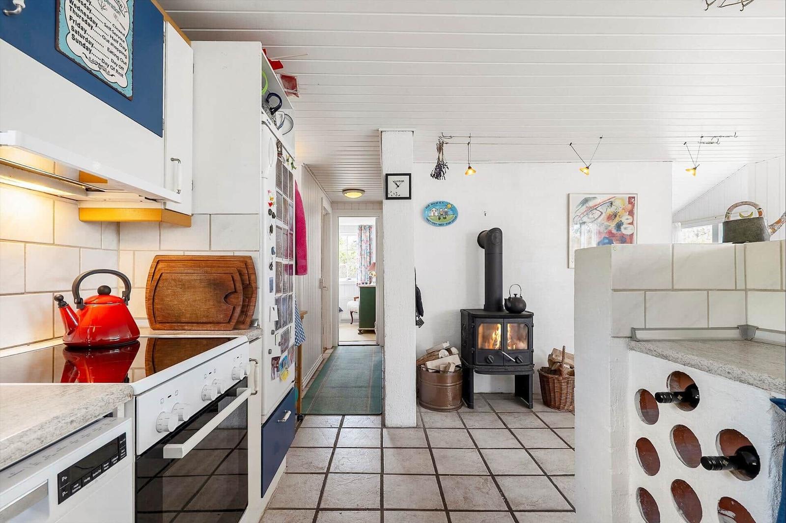 Kitchen with wood stove and work surface