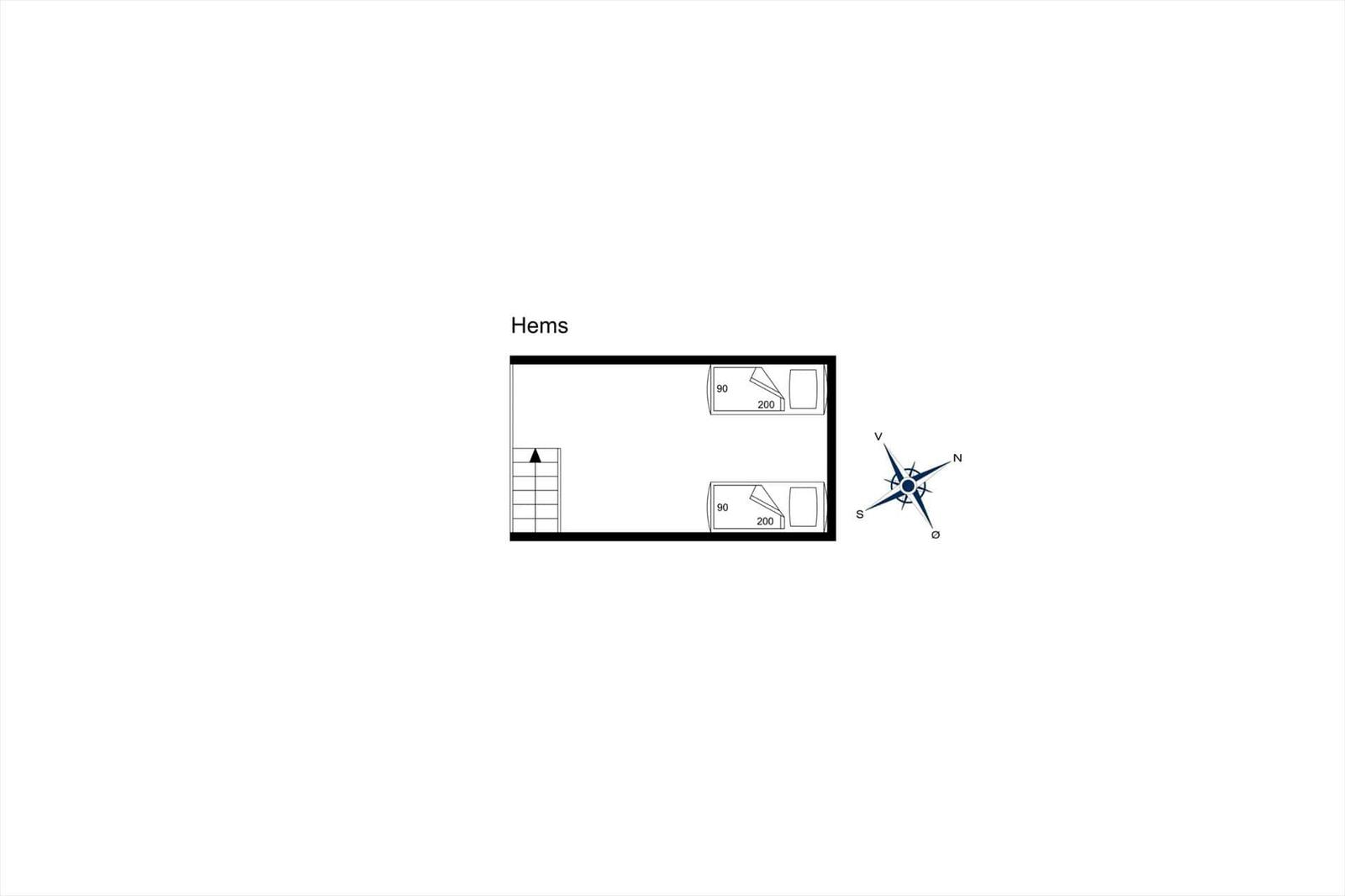 Hems: Grundriss mit zwei Schlafzimmern und Treppe