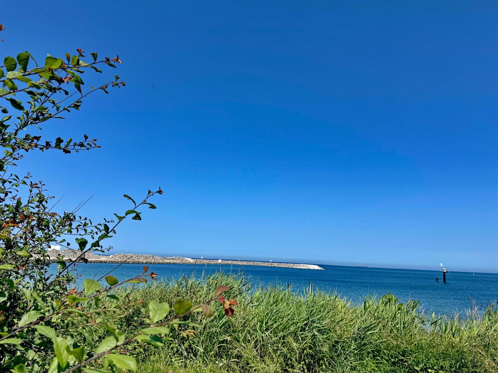 Blick auf das Meer mit Steilufer und blauem Himmel