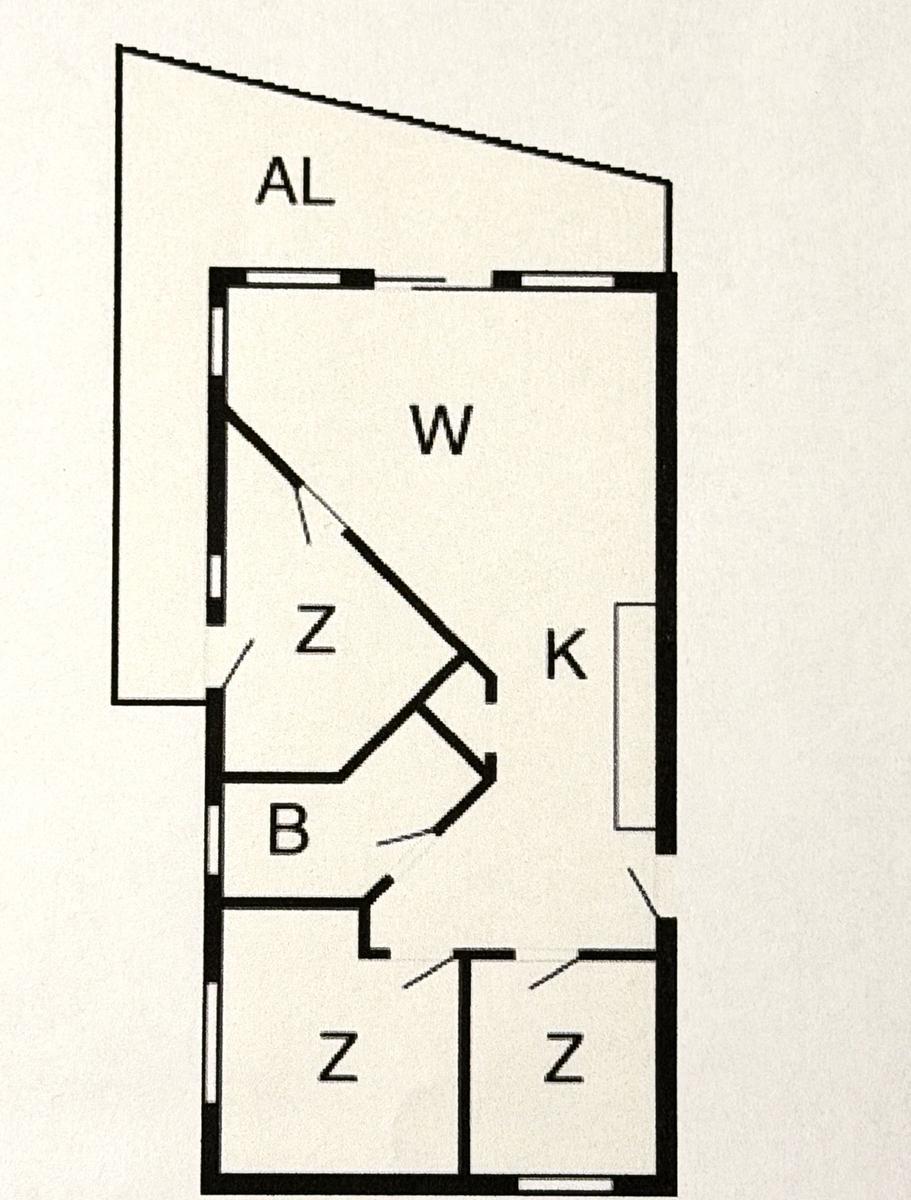 Wohnung mit Küche, Wohnzimmer, zwei Schlafzimmern und Bad