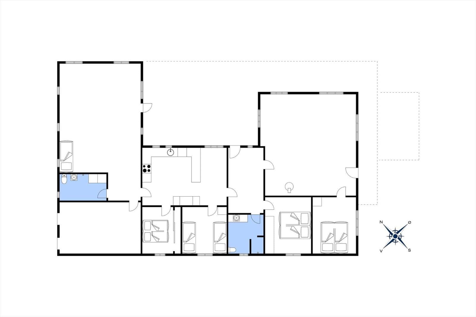 Dieses Grundriss zeigt eine Wohnung mit drei Schlafzimmern, Küche und Bad.