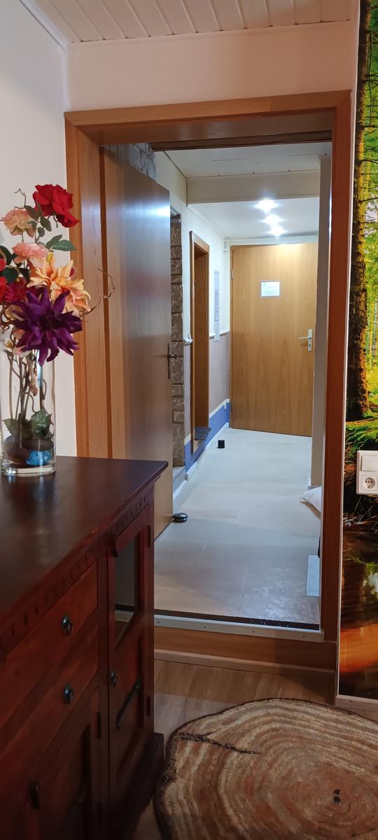 vom Schlafzimmer mit einer Stufe in den Flur