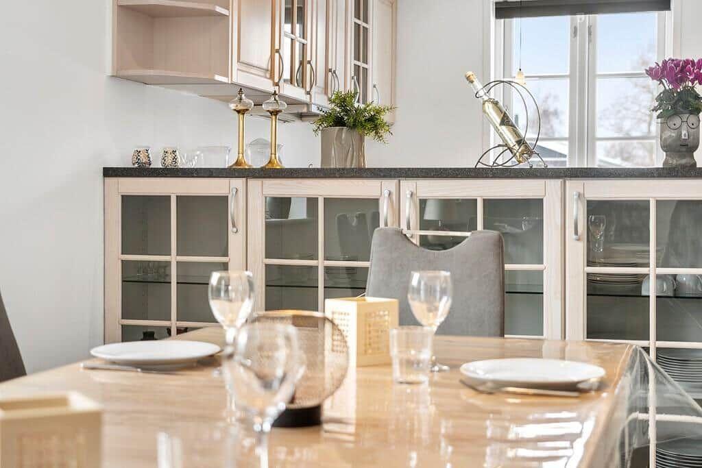 Dining table with space for four people in the kitchen.
