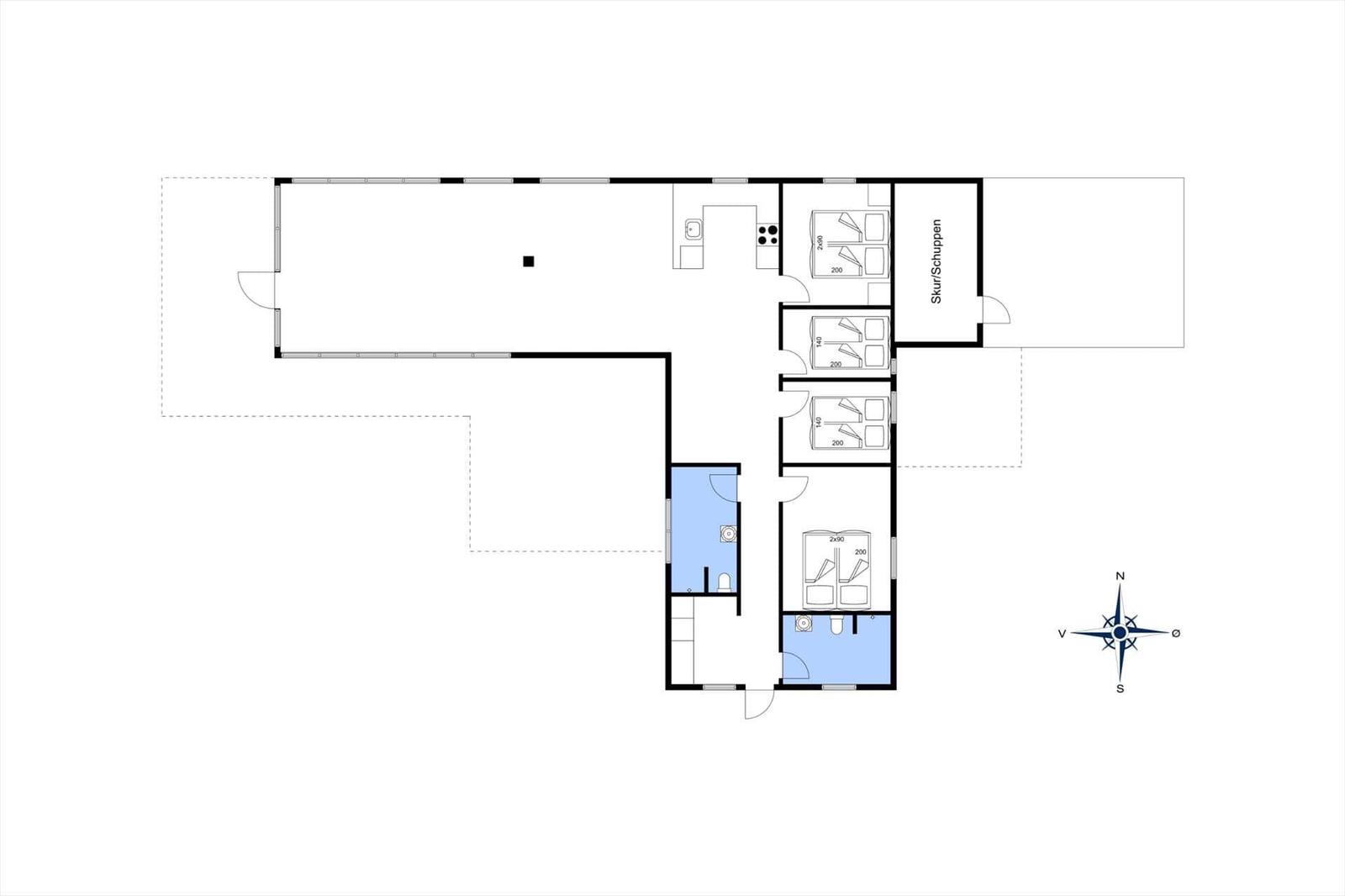 Functional floor plan with bedrooms, kitchen, and bathroom. Garage/storage shown.