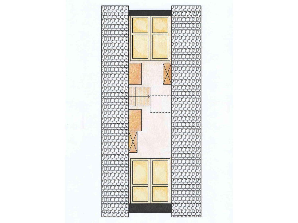 Flur mit zwei Türen und Treppenhaus im Zentrum.