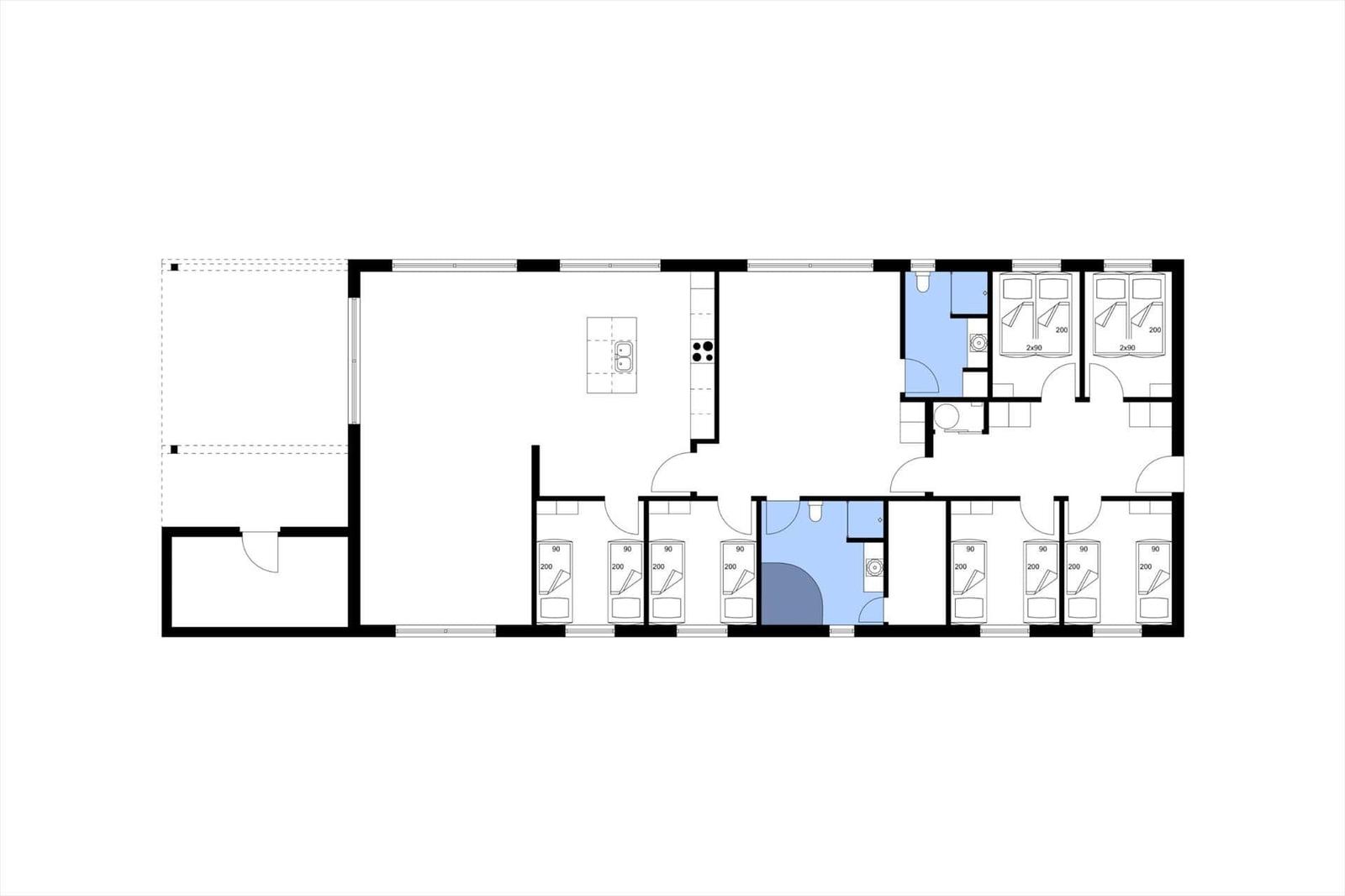 Apartment with kitchen, bathroom, and multiple bedrooms