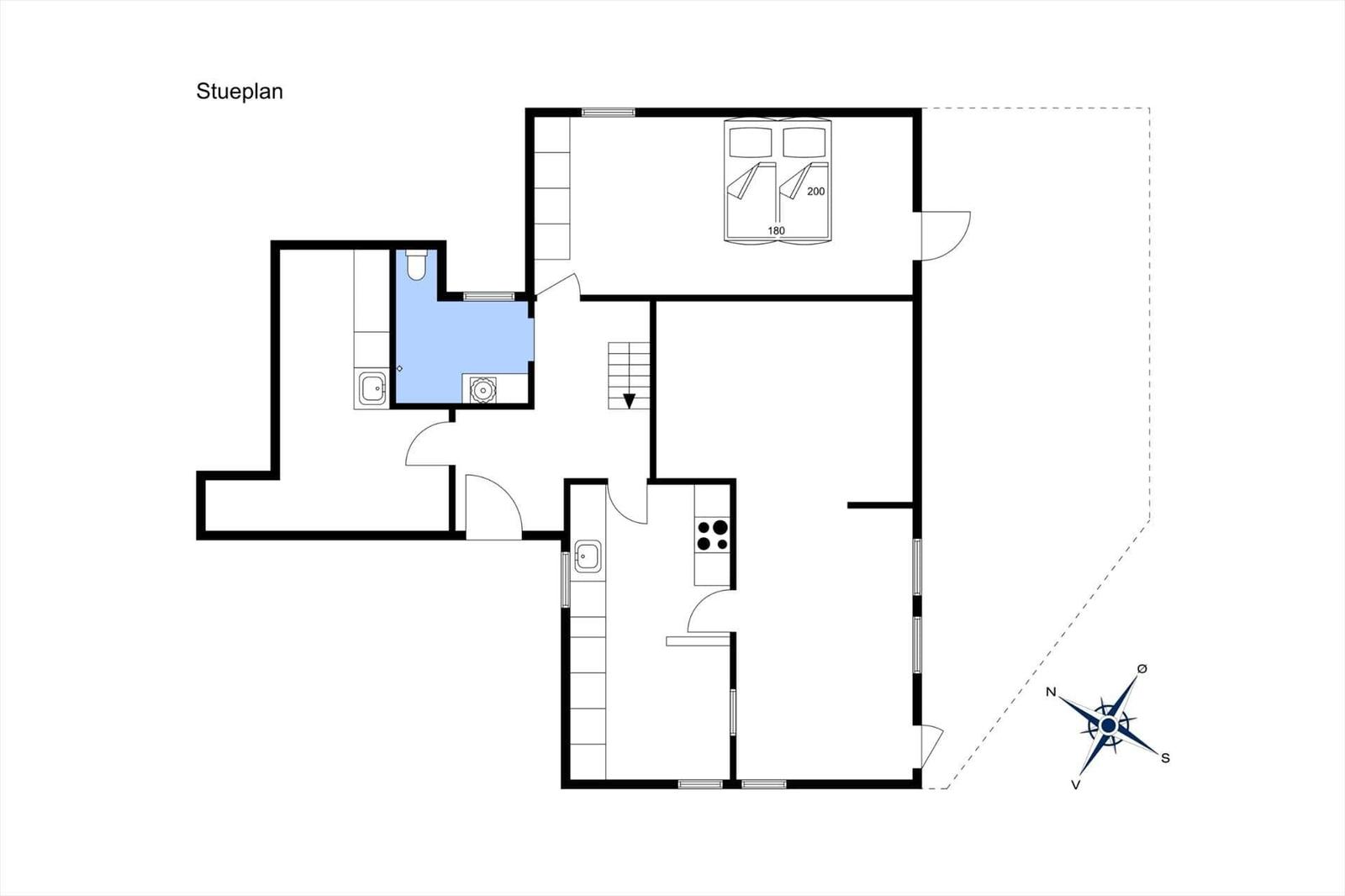 Floor plan shows living area with kitchen, bathroom, and bedroom.