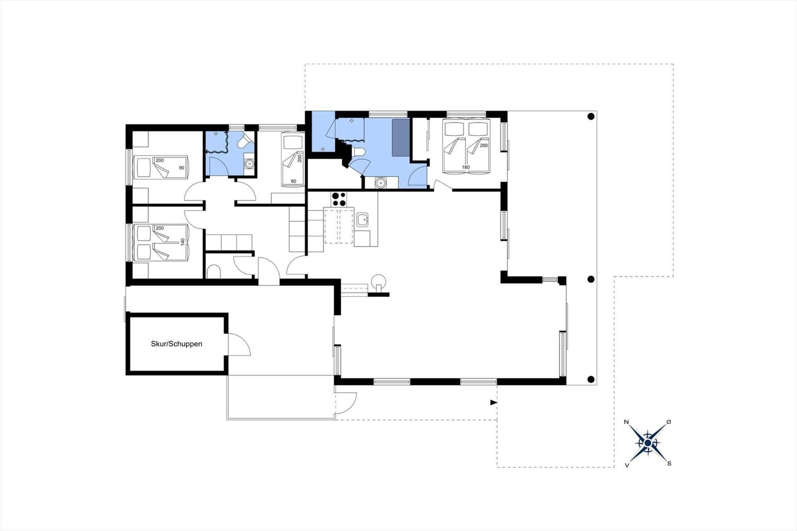 Apartment with three bedrooms, kitchen, and bathroom. Garage/storage available.