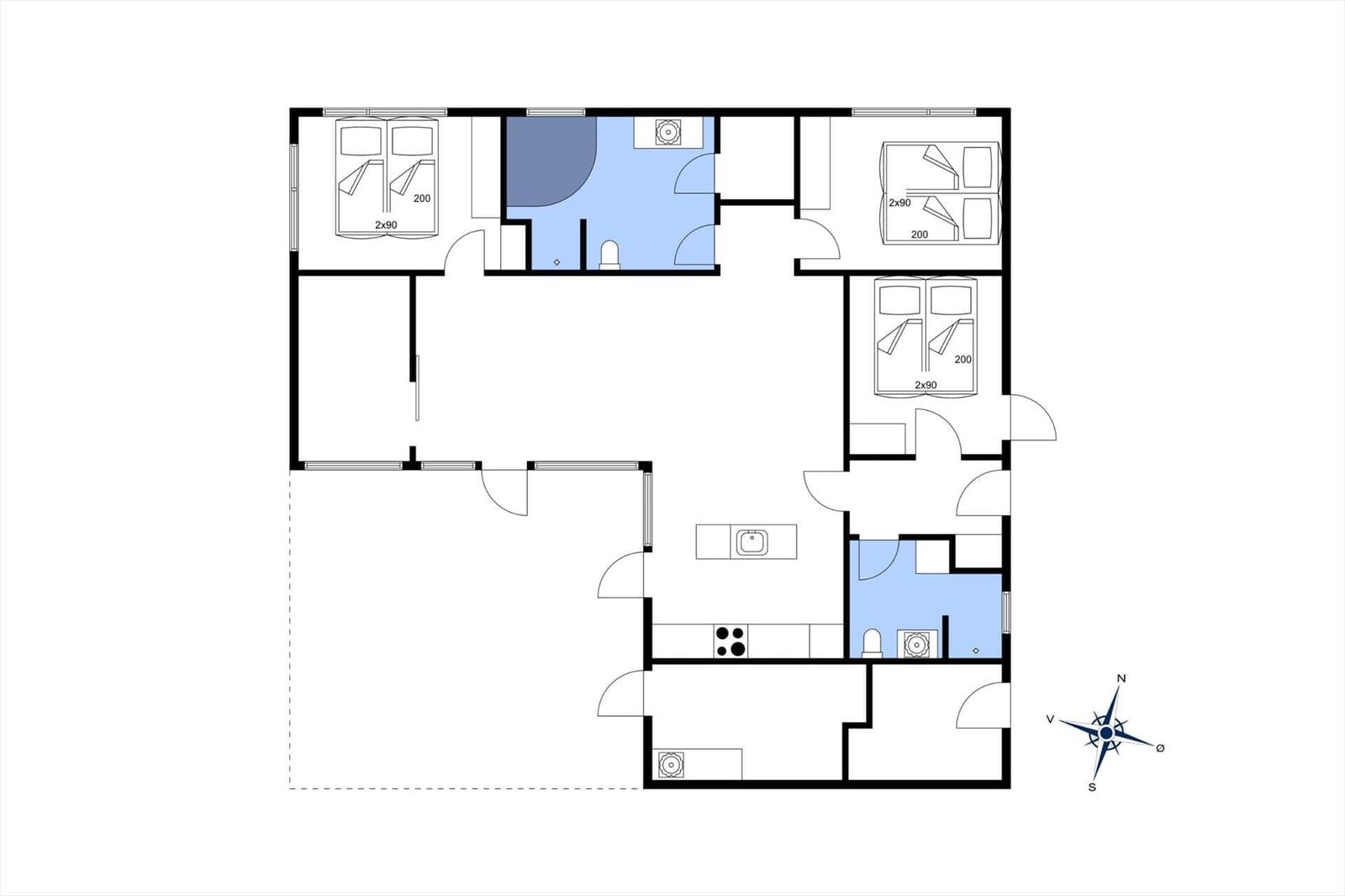 Wohnung mit drei Schlafzimmern, Küche und Bad