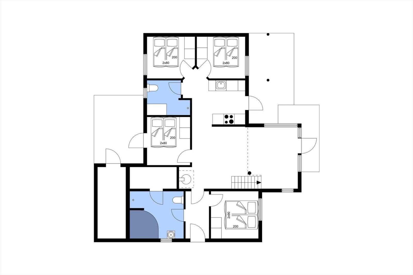 Dieses Apartment hat drei Schlafzimmer, eine Küche und zwei Badezimmer.