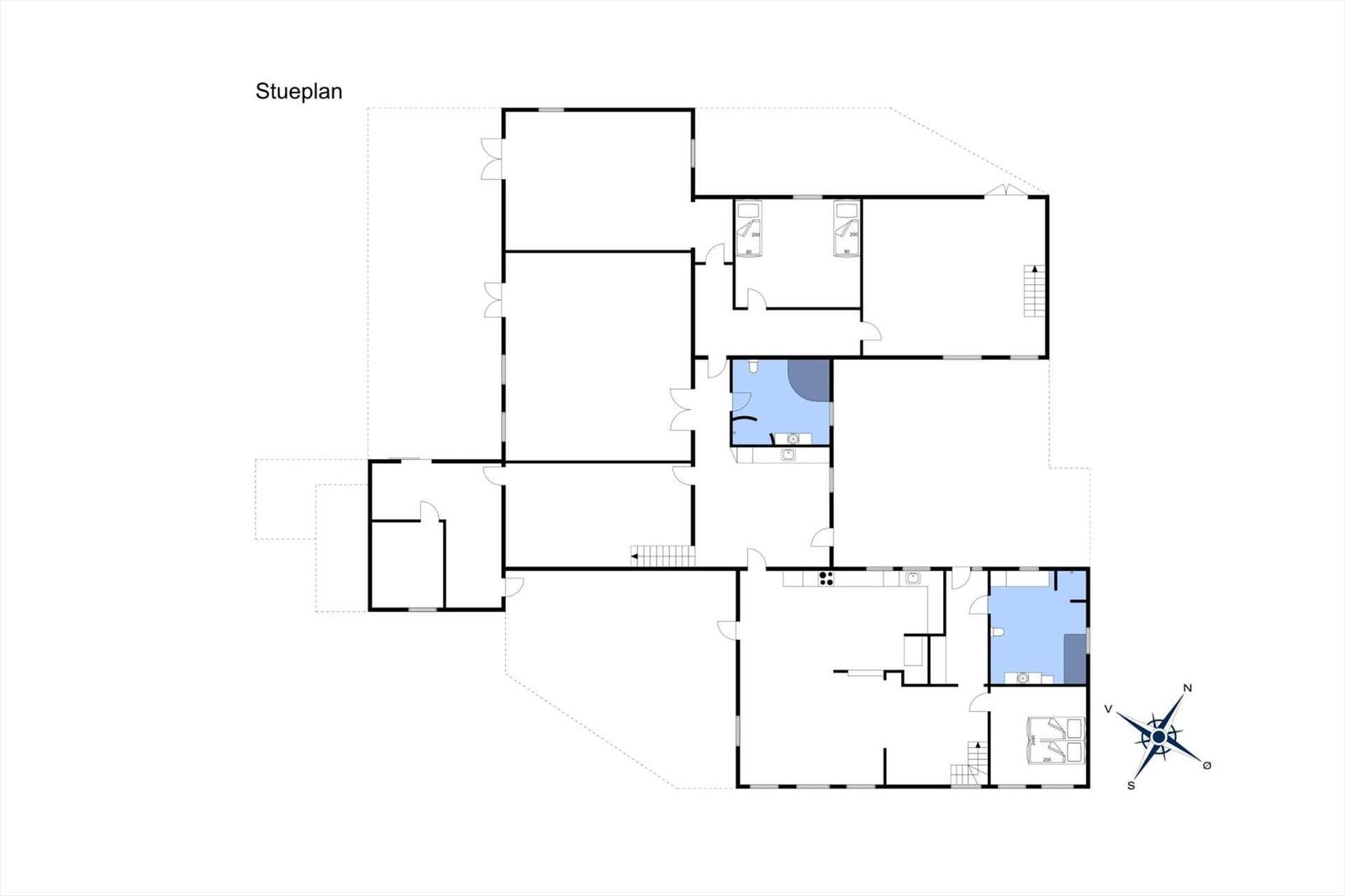 Stueplan zeigt Räume, Schlafzimmer und Bad mit Orientierung.