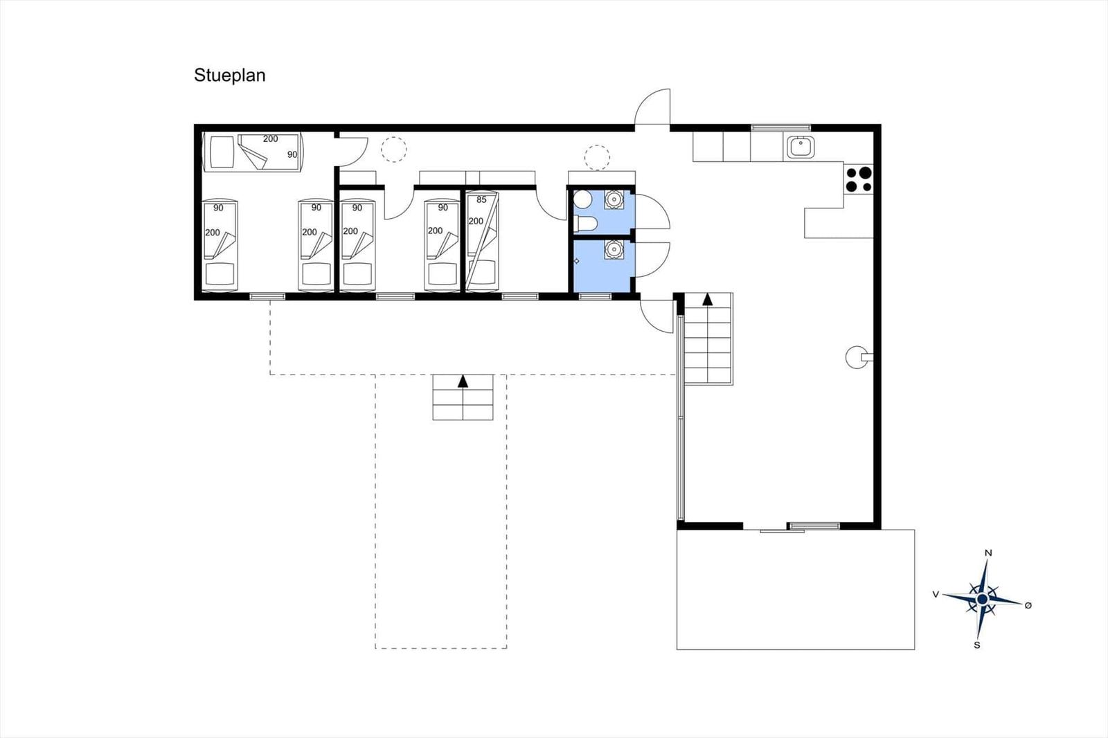 Stueplan zeigt Schlafzimmer, Bad und Küche mit Raumangaben.