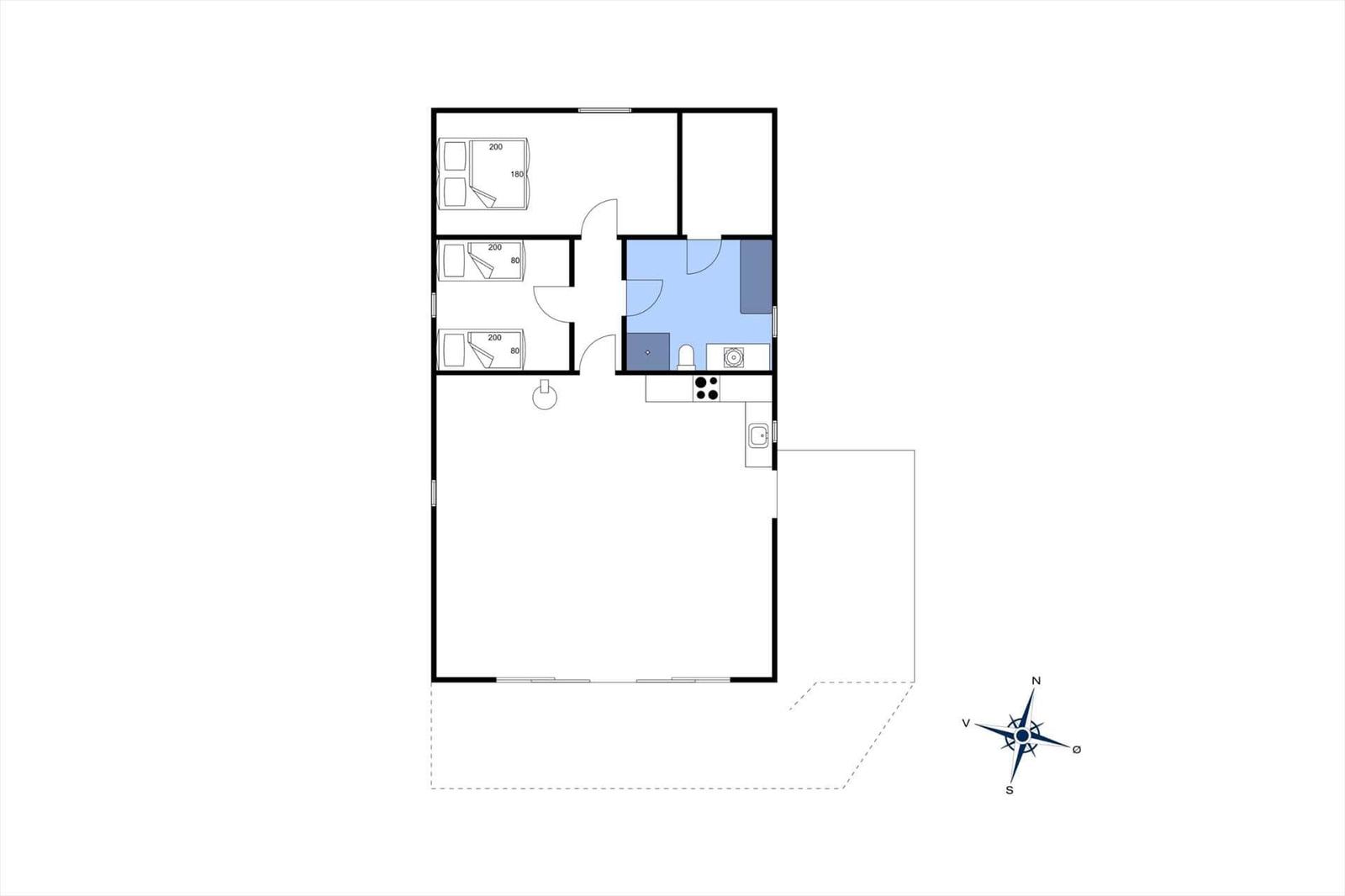 Wohnung mit drei Schlafzimmern, Küche und Bad. Nordorientierung.