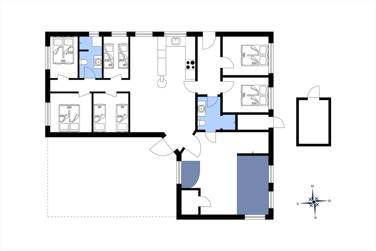 Funktionaler Grundriss mit Schlafzimmern, Küche und Badezimmer.