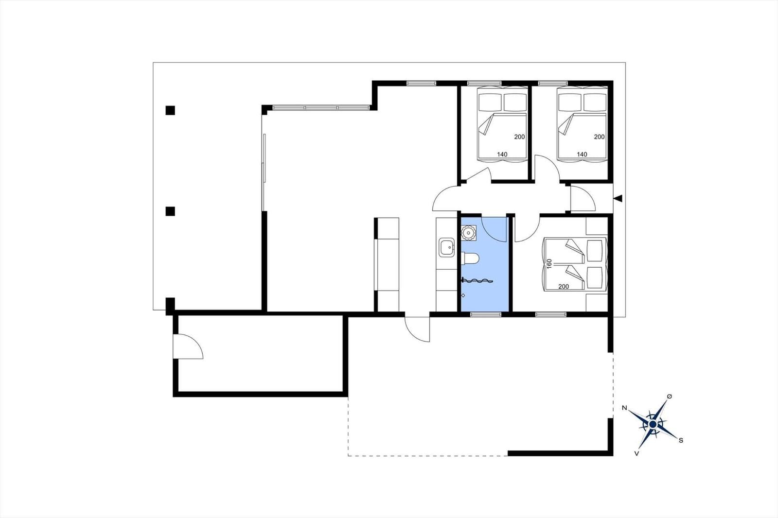 Dieses Apartment hat drei Schlafzimmer und eine Küche mit Bad.