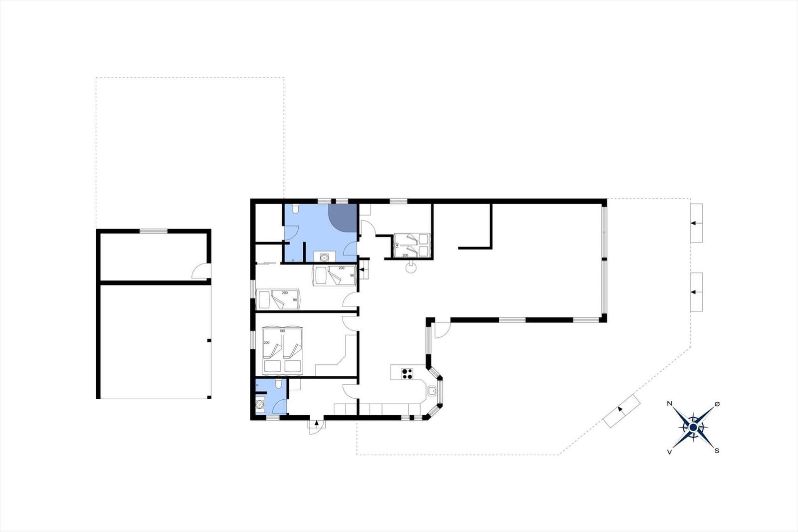 Funktionaler Grundriss mit Küche, Schlafzimmer und Bad.