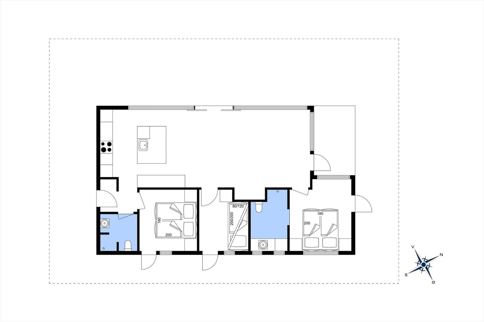 Dieses Apartment hat eine Küche, zwei Schlafzimmer und ein Bad.