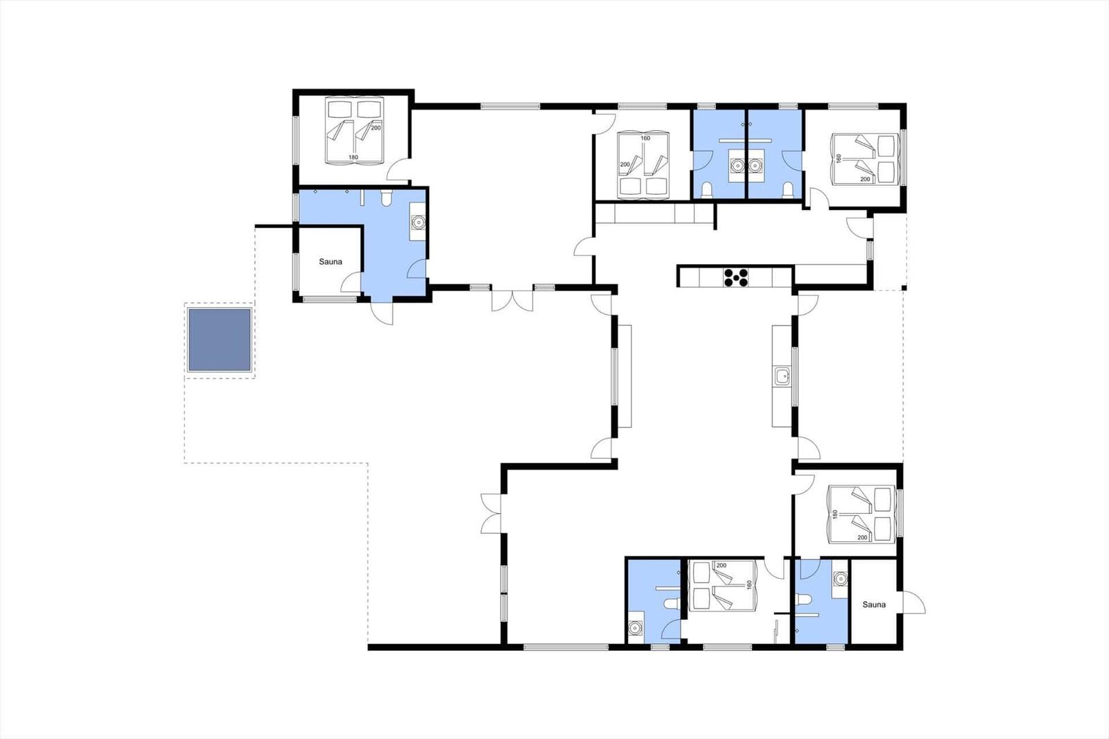 Wohnung mit drei Schlafzimmern, Küche, Sauna und Bad