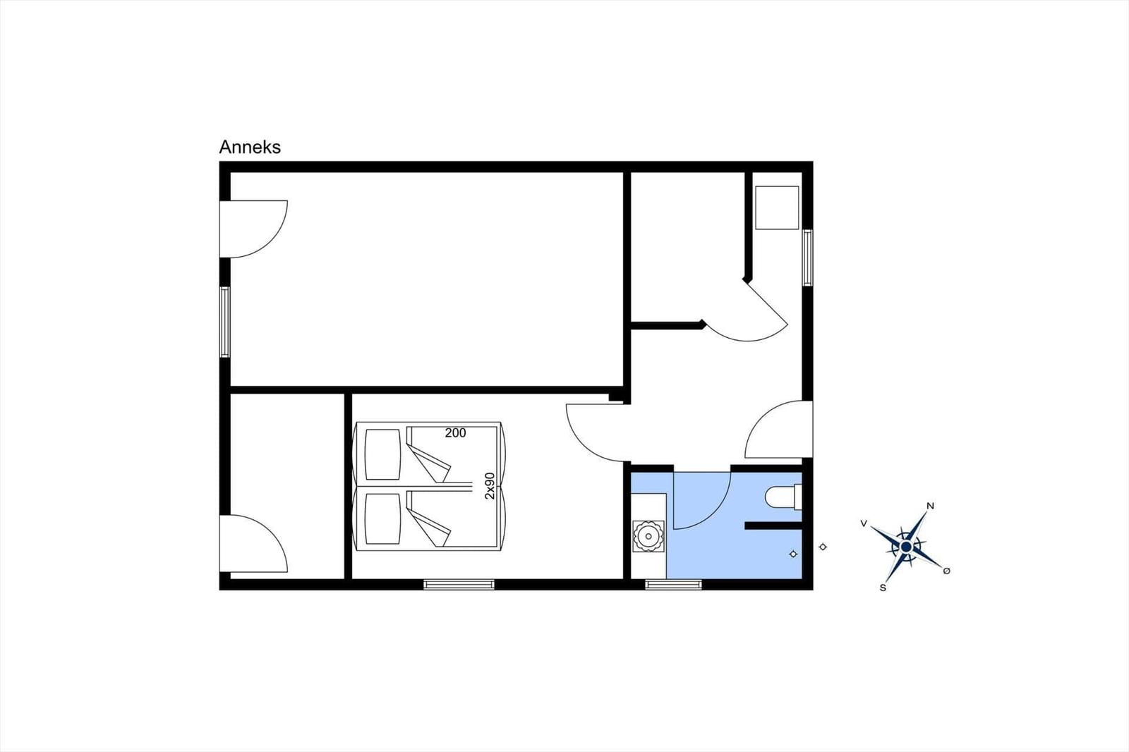 Anneks mit Schlafzimmer, Bad und Wohnbereich mit Küchenzeile