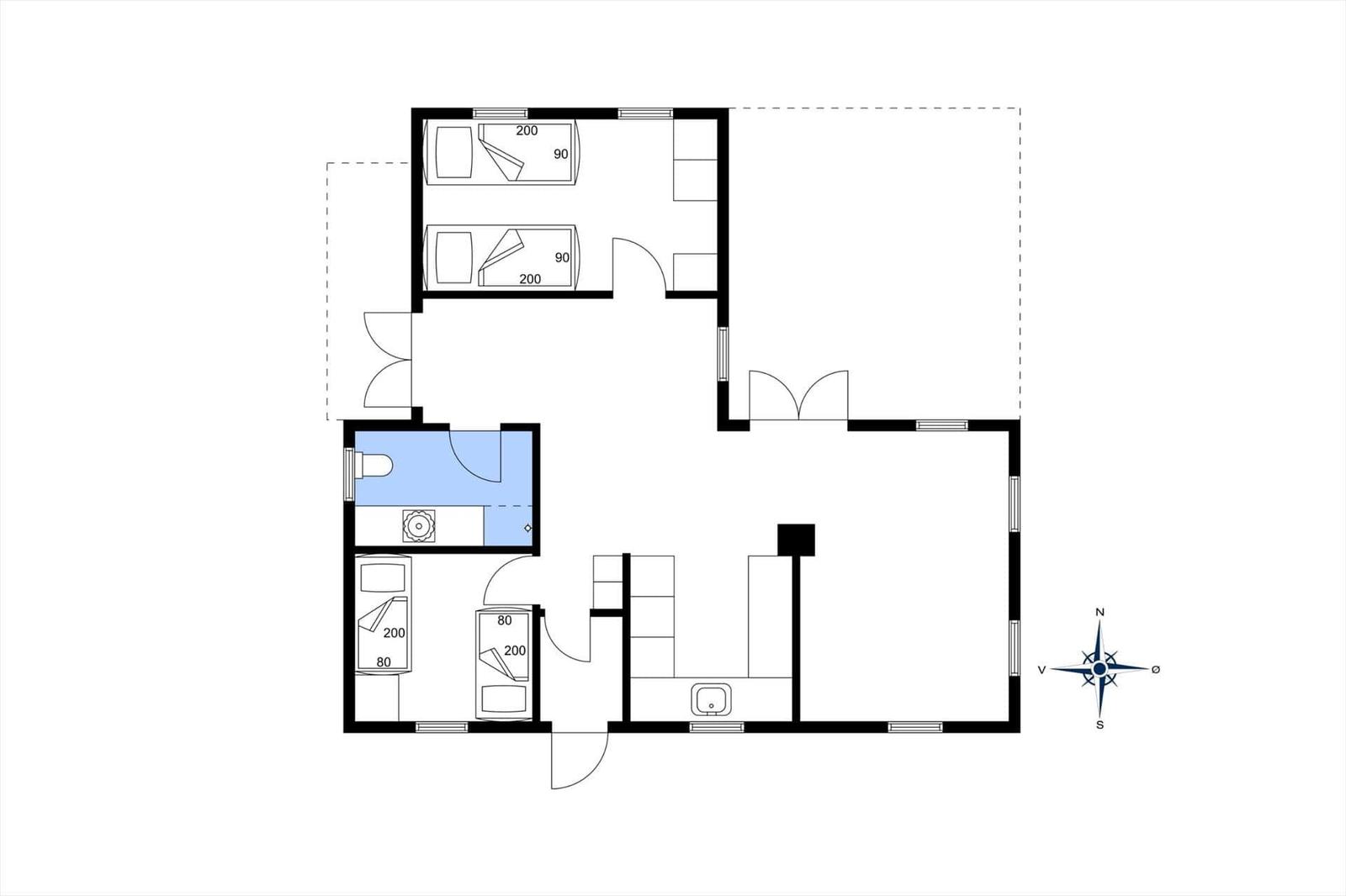 Wohnung mit drei Schlafzimmern, Bad und Küche. Nordorientierung.