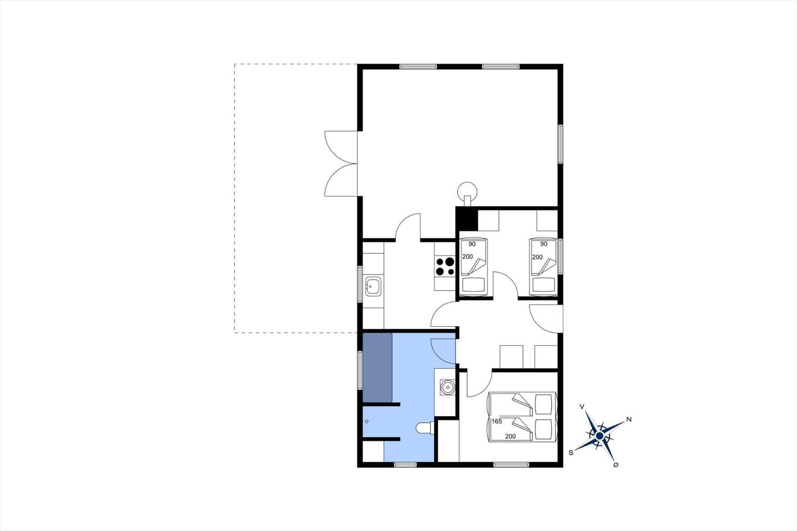 Wohnung mit Küche, Bad, Schlafzimmer und Wohnbereich. Raumangaben in Quadratmetern.