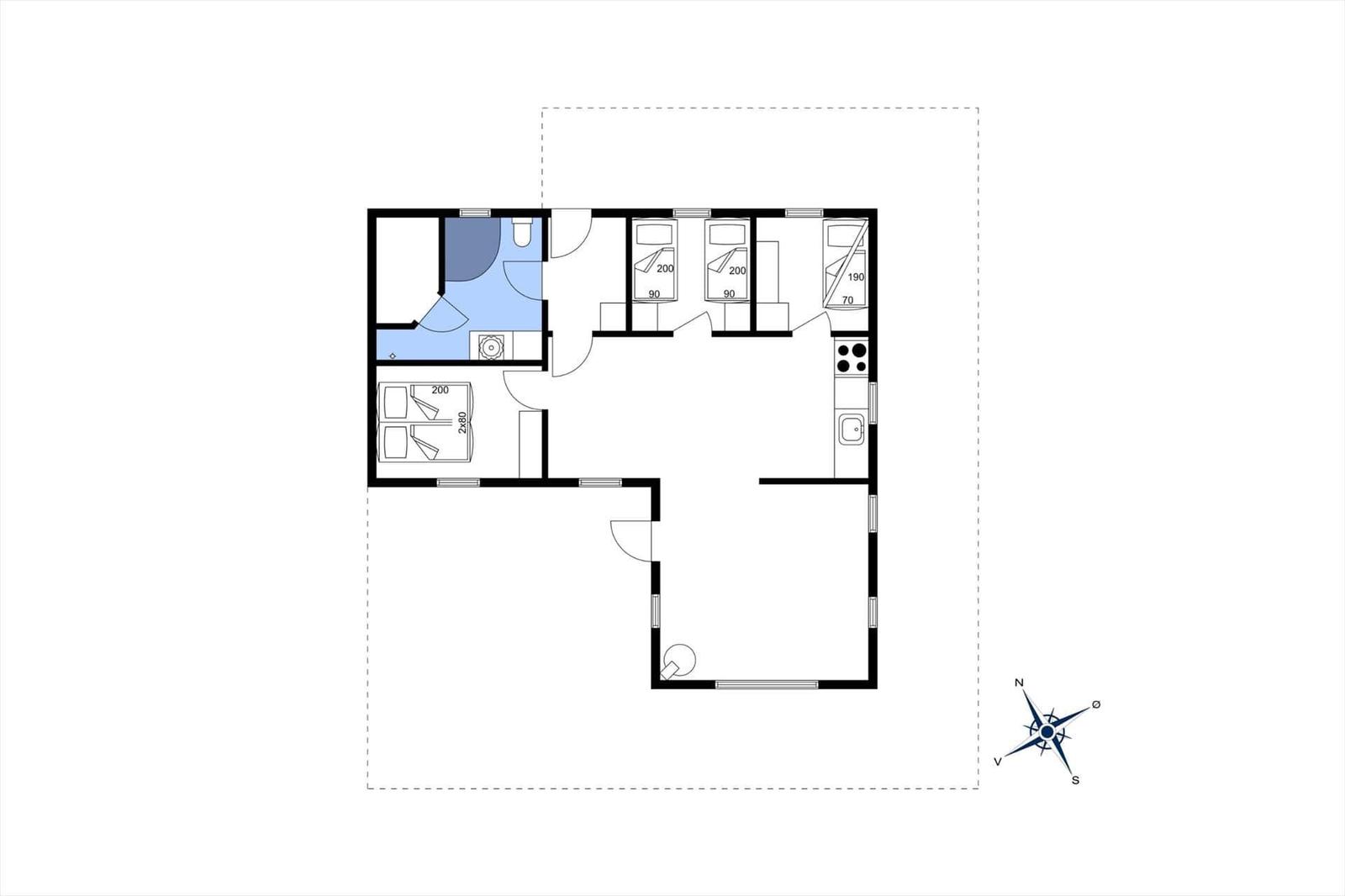 Funktionaler Grundriss mit Küche, Schlafzimmer und Bad.