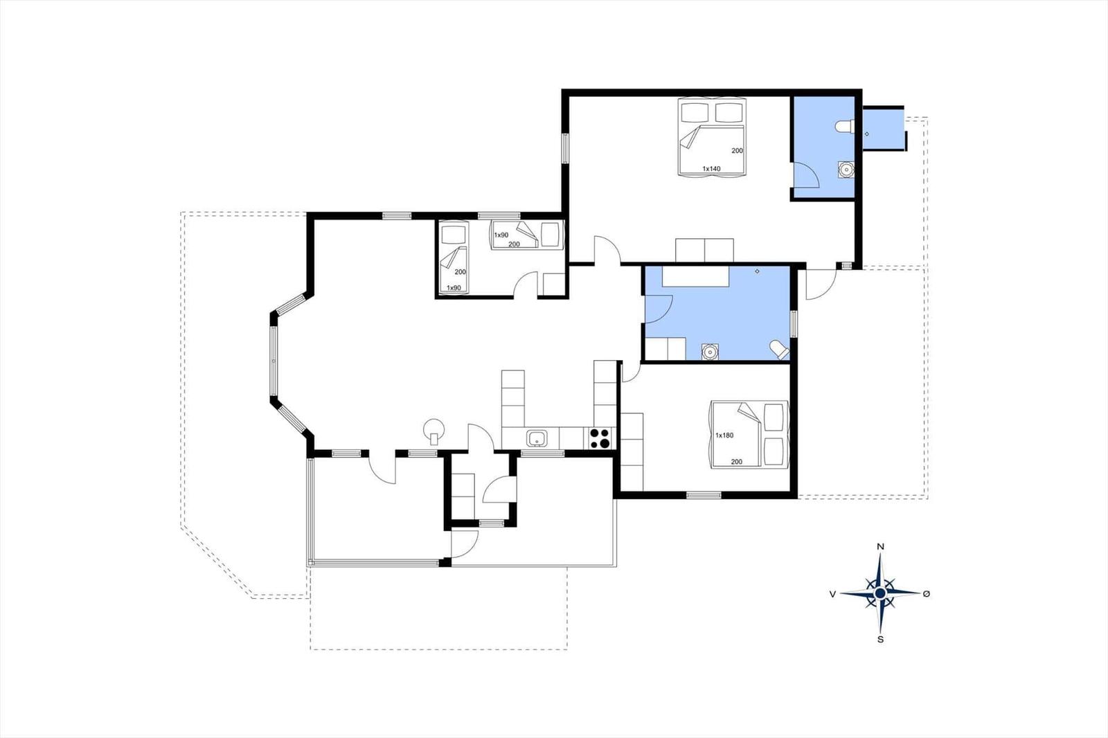 Dieses Grundriss zeigt eine Wohnung mit drei Schlafzimmern, Küche und Bad.