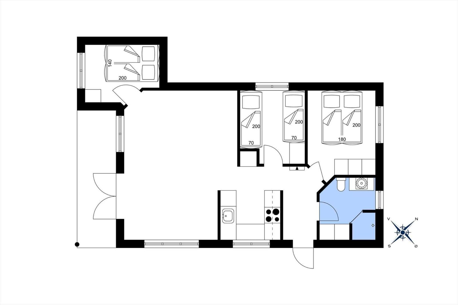 Wohnung mit drei Schlafzimmern, Küche und Bad