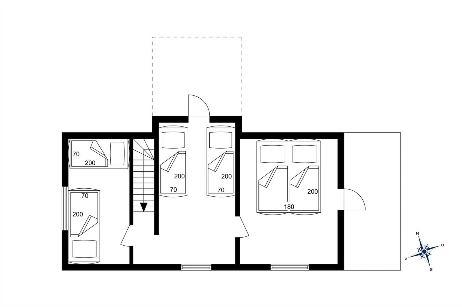 Funktionaler Grundriss mit Schlafzimmern und Treppe.