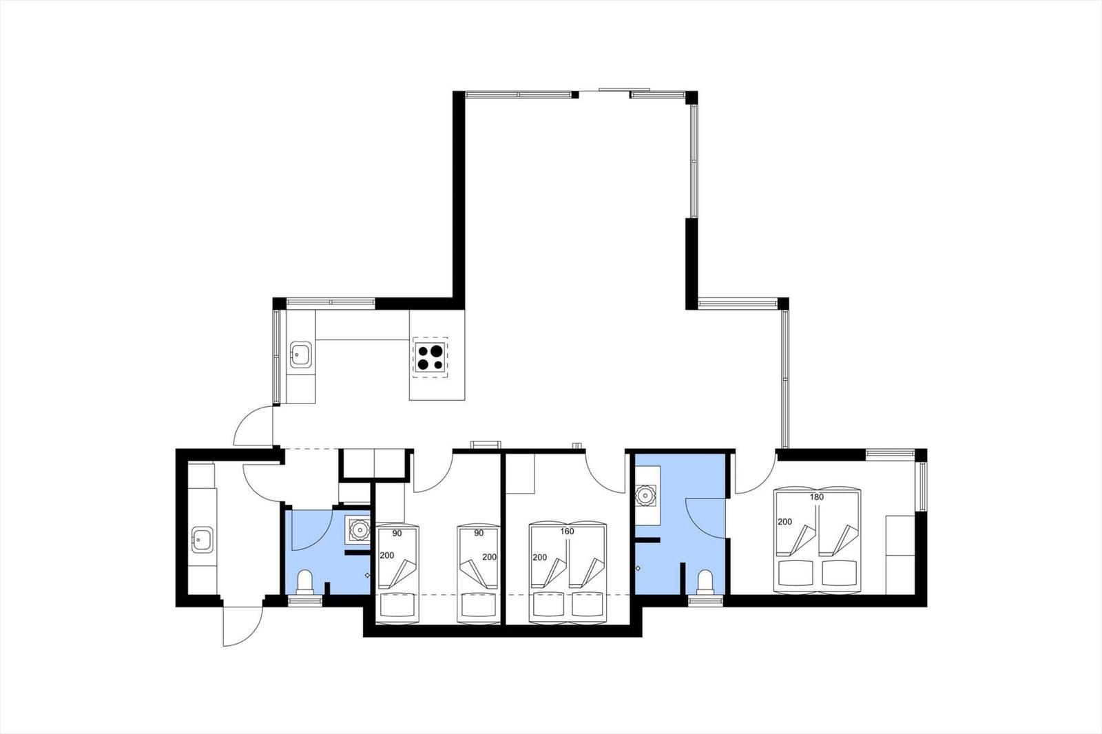Wohnung mit Küche, drei Schlafzimmern und zwei Bädern.
