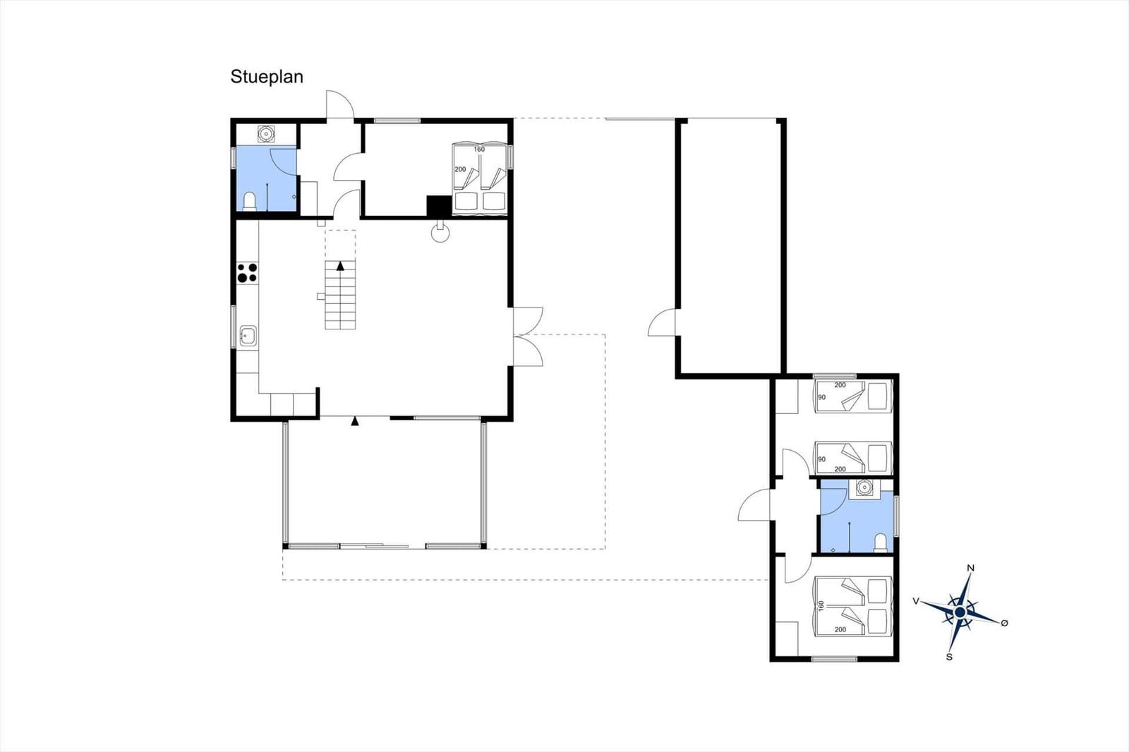 Stueplan zeigt Wohn- und Schlafzimmer mit Bad und Küche