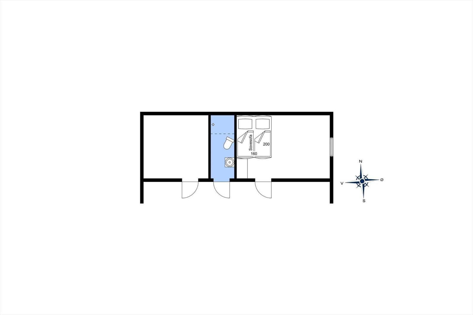 Zimmerplan mit Schlafzimmer und Bad. Richtung nach Norden.