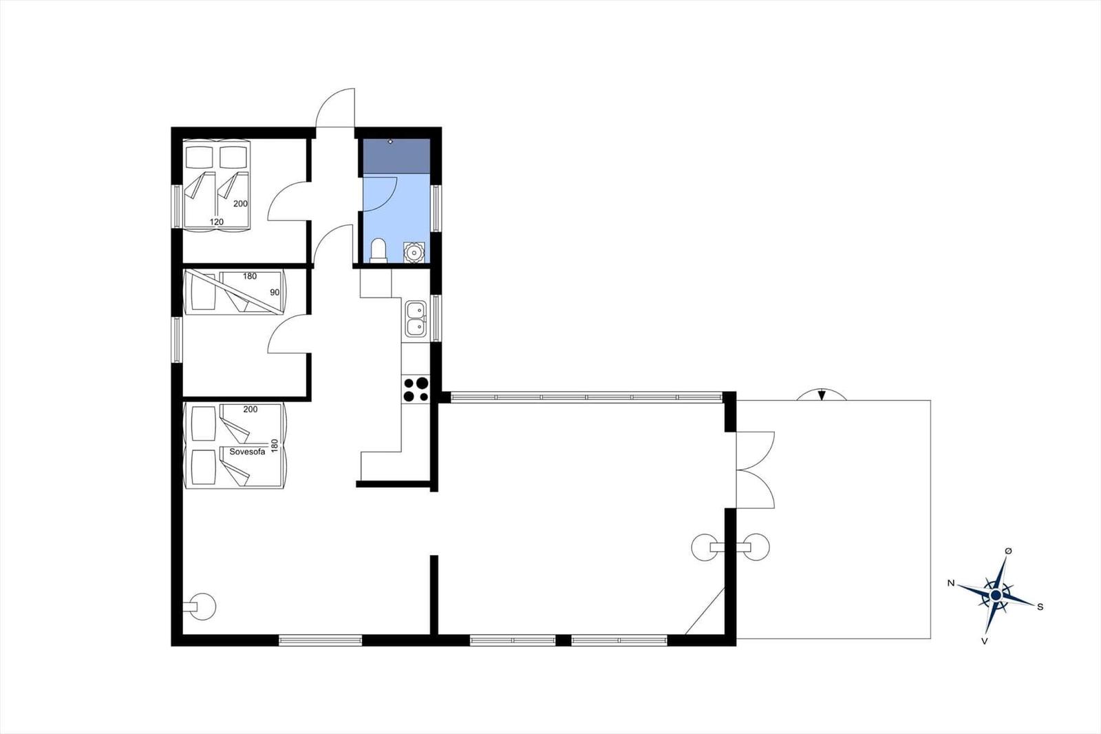 Wohnung mit drei Schlafzimmern, Küche und Bad.