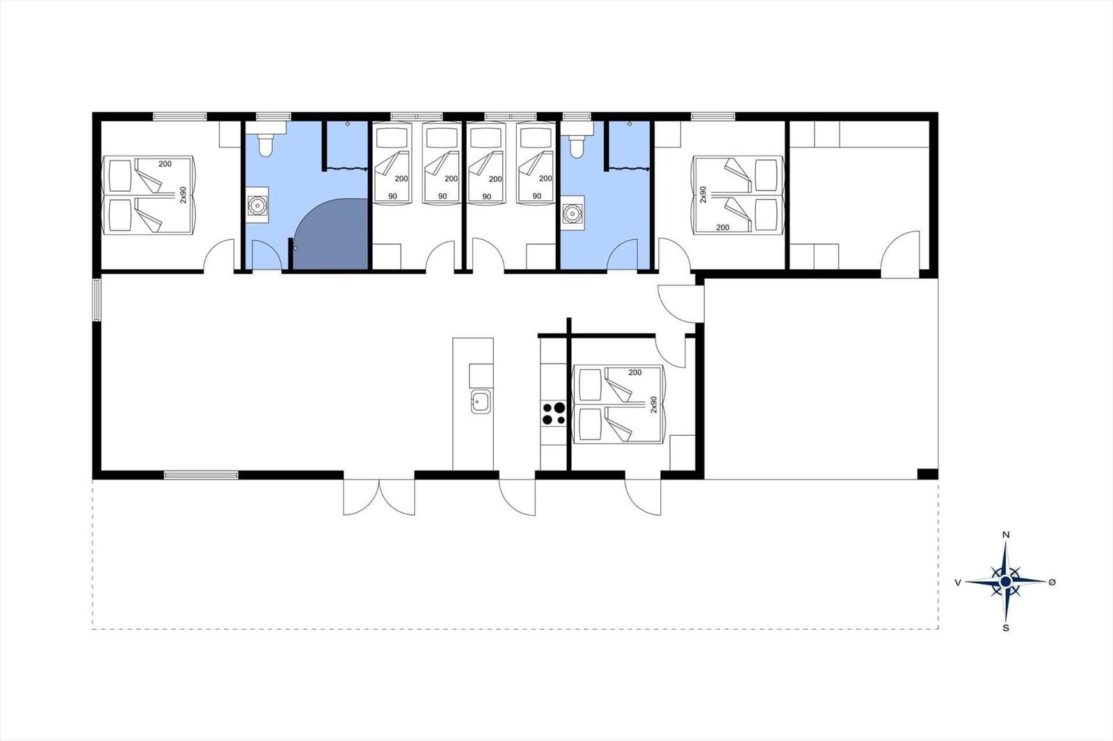 Flurplan mit Schlafzimmern, Bad und Küche
