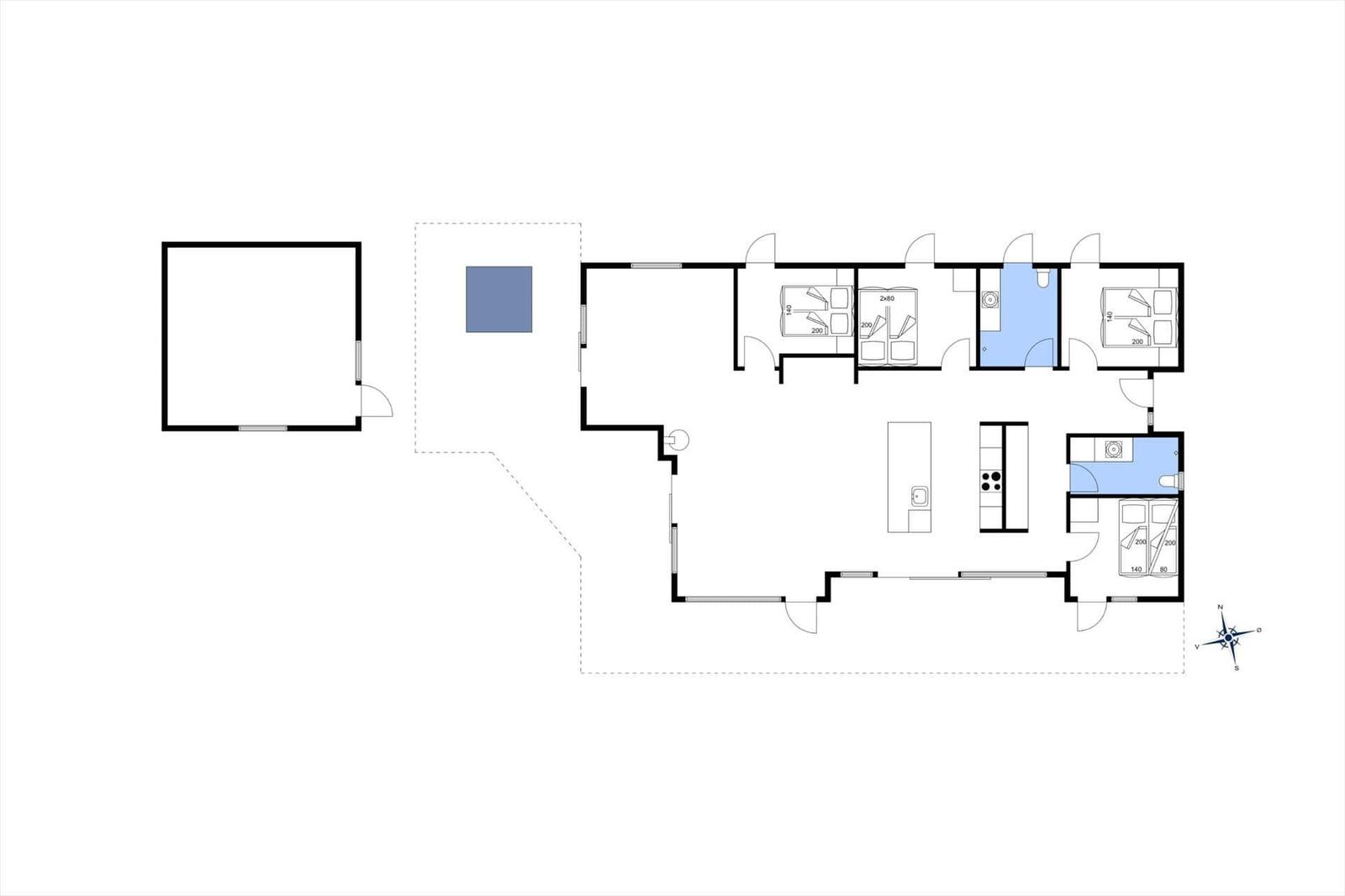 Dieses Grundriss zeigt eine Wohnung mit drei Schlafzimmern, Küche und Bad.
