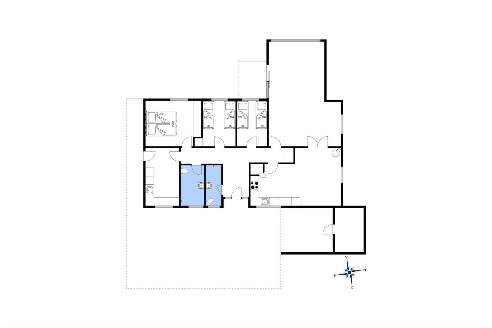 Gebäudegrundriss mit Schlafzimmern, Küche und Bad