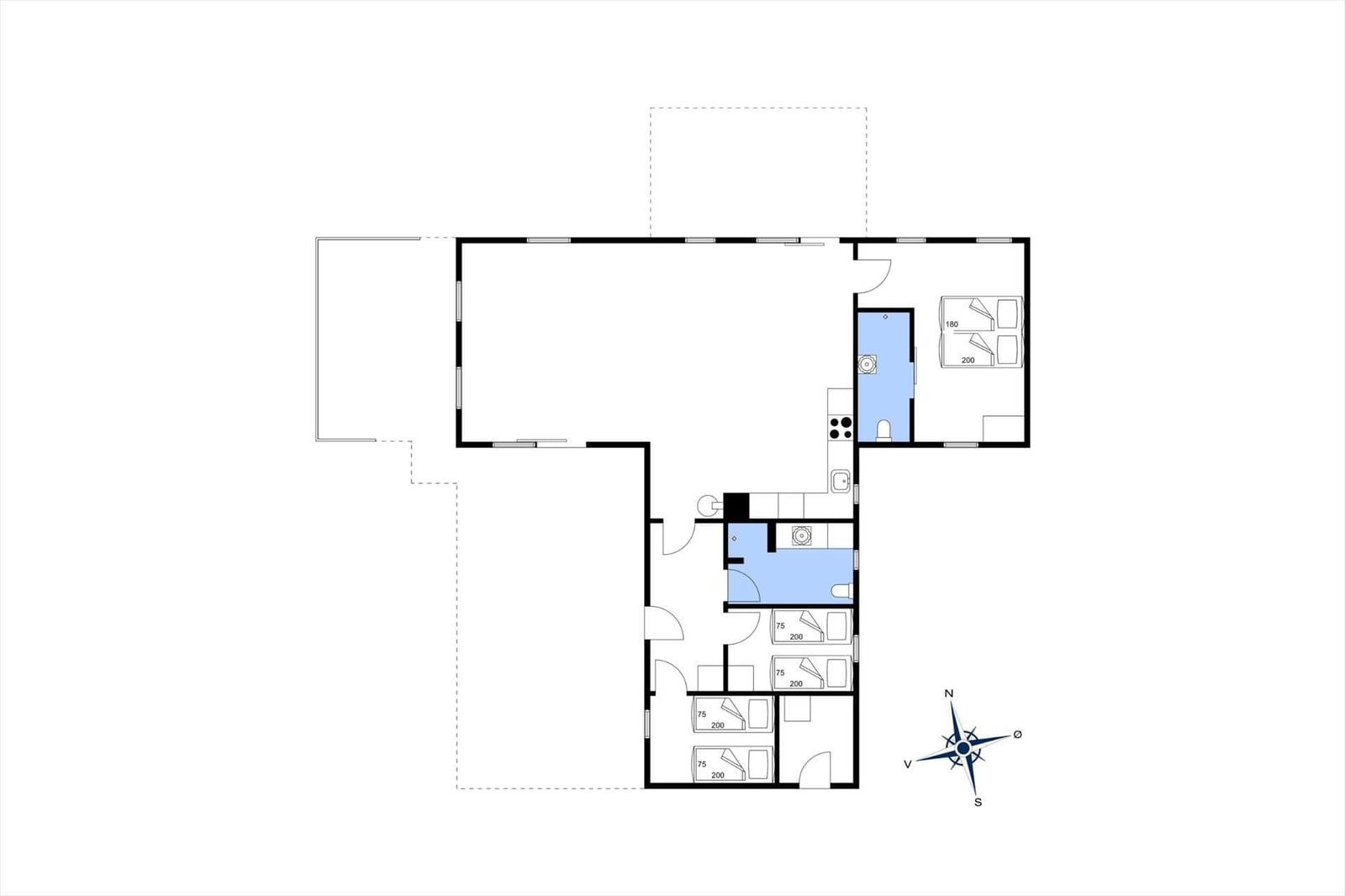 Geschossplan zeigt Wohn- und Schlafzimmer mit Küche und Bad.