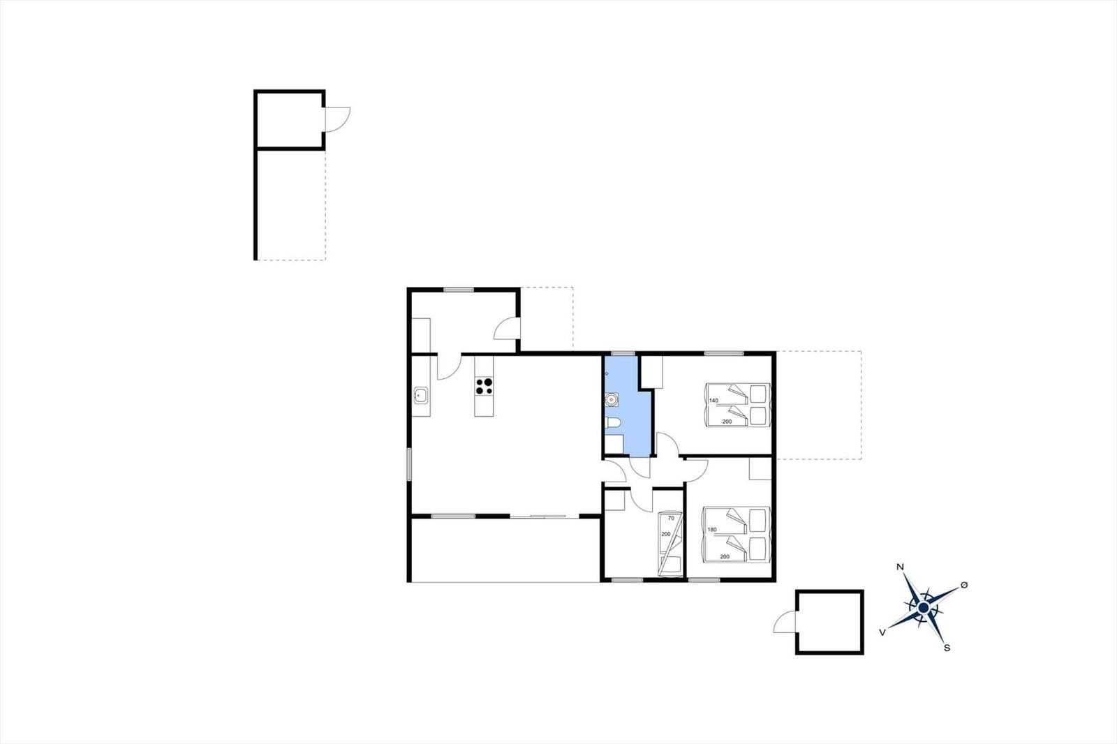 Wohnung mit Küche, Bad, zwei Schlafzimmern und separatem WC.