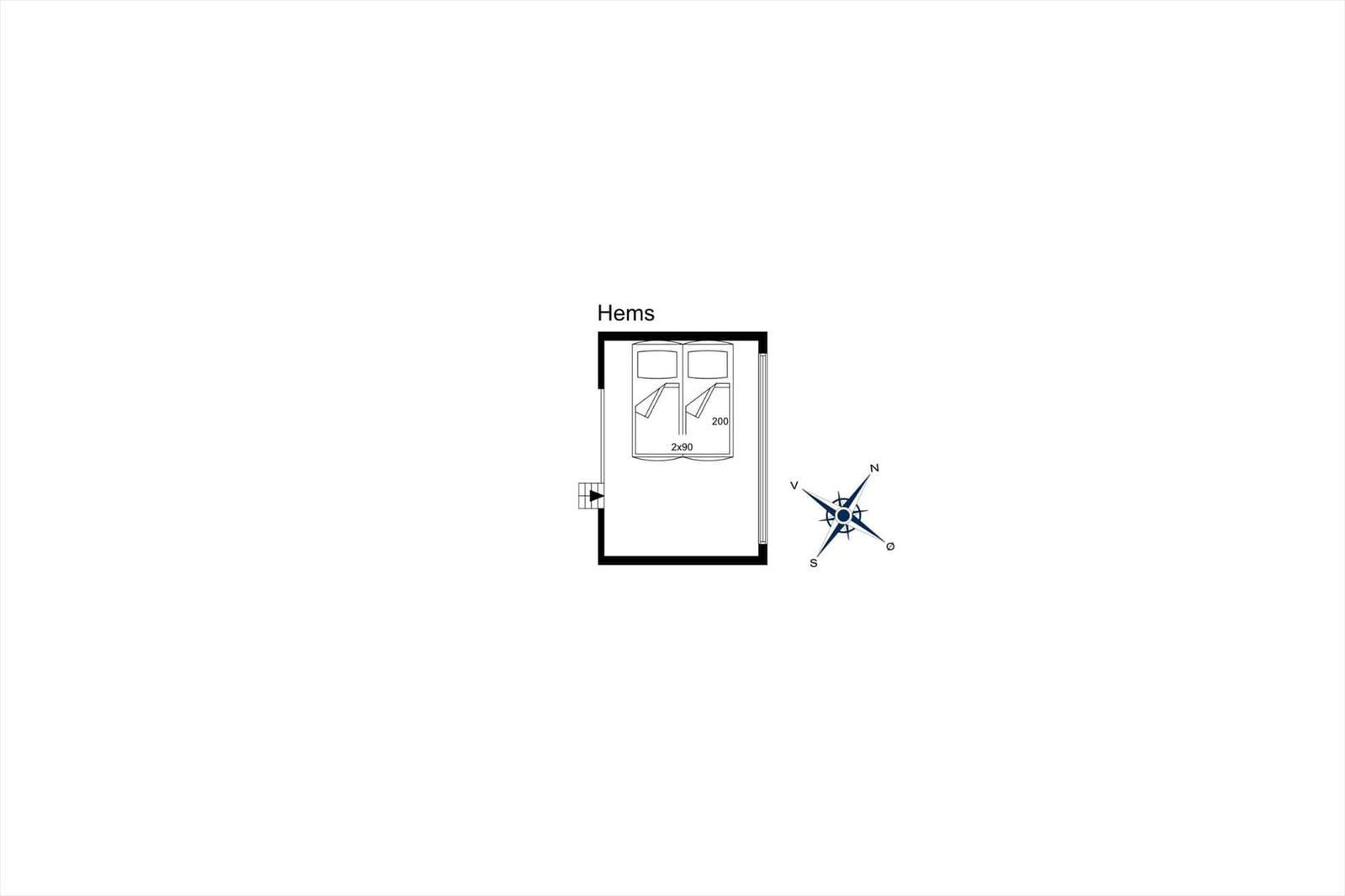 Hems: Raum mit 2x90 cm Bett und 200 cm Breite, mit Kompass.
