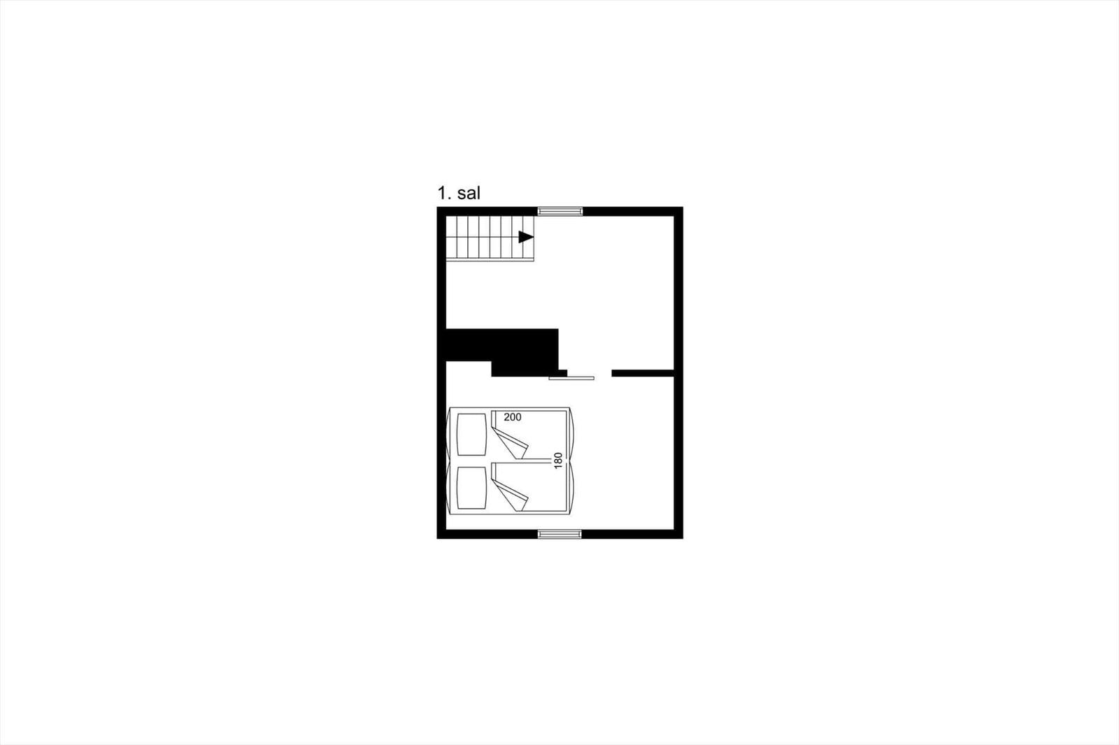 1. Stock mit Schlafzimmer und Treppe zur nächsten Etage.