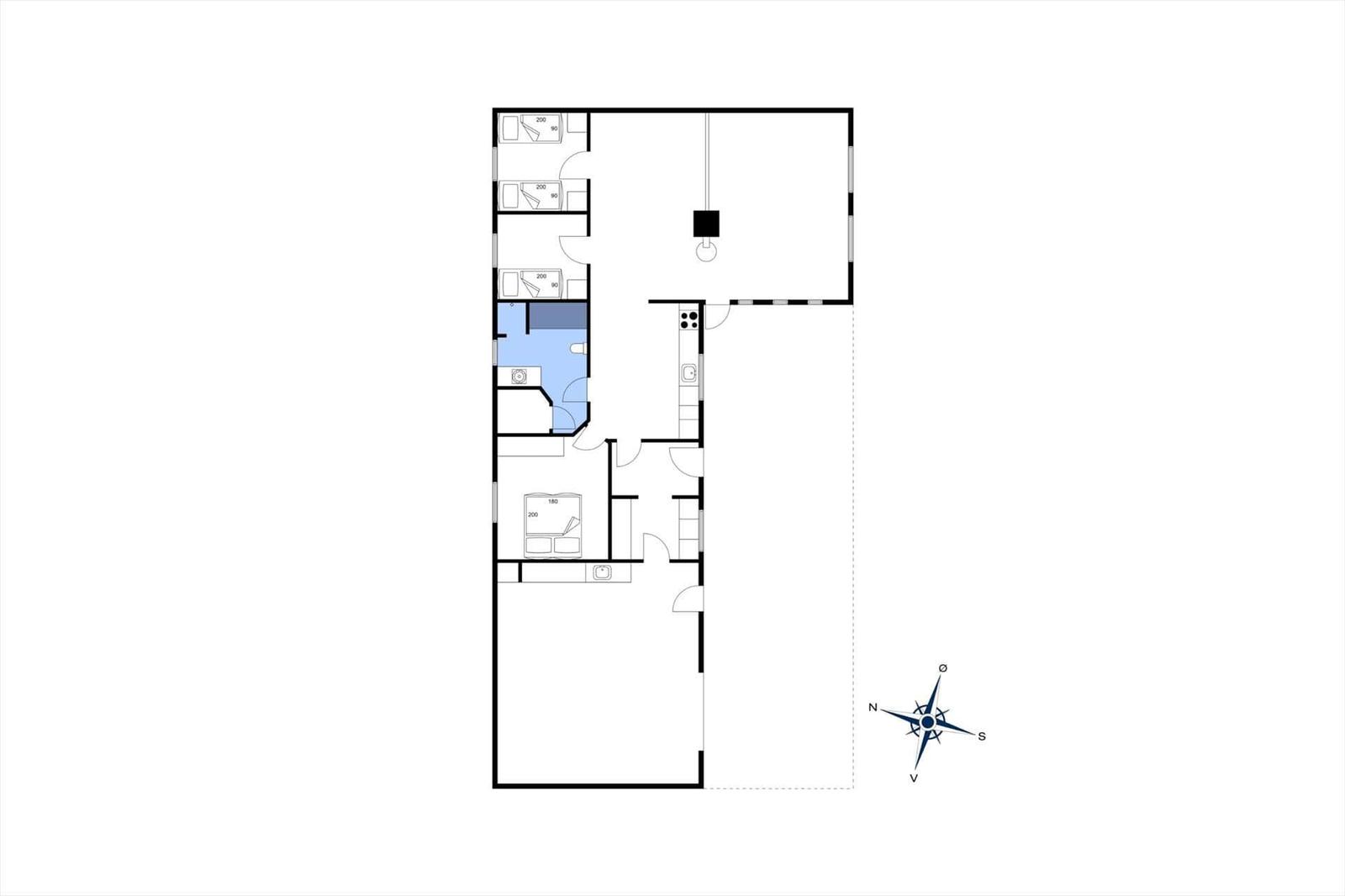 Funktionaler Grundriss mit Schlafzimmer, Küche und Bad.