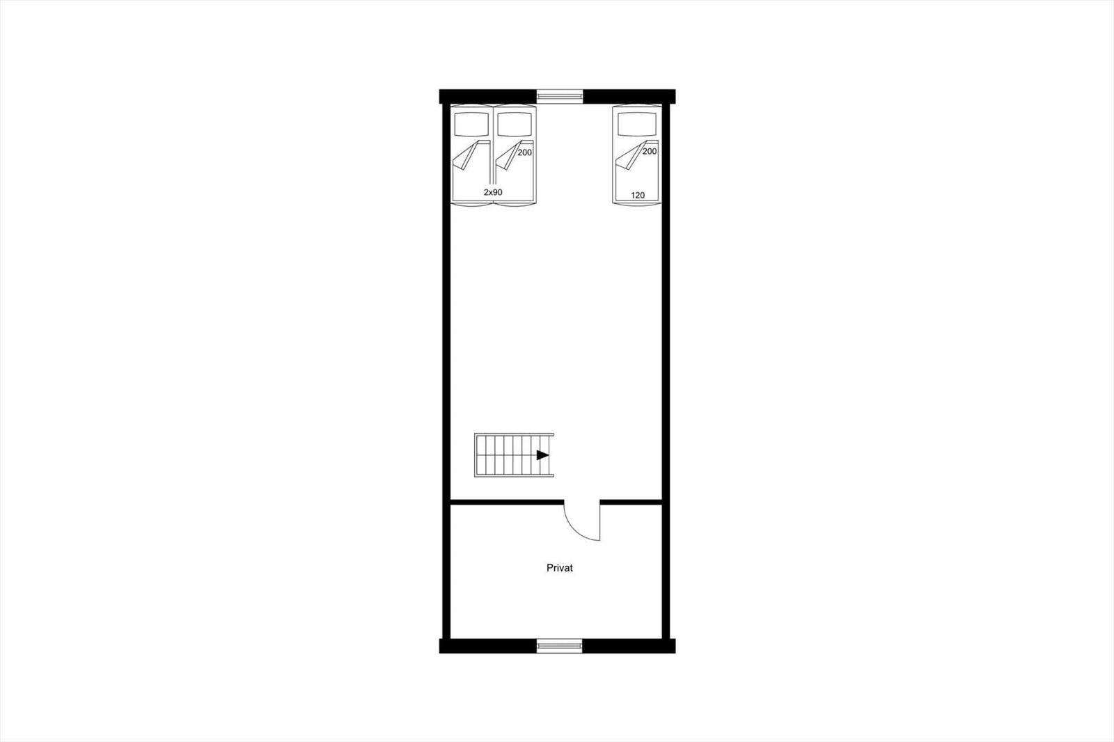 Zwei Schlafzimmer mit Betten und eine private Terrasse.