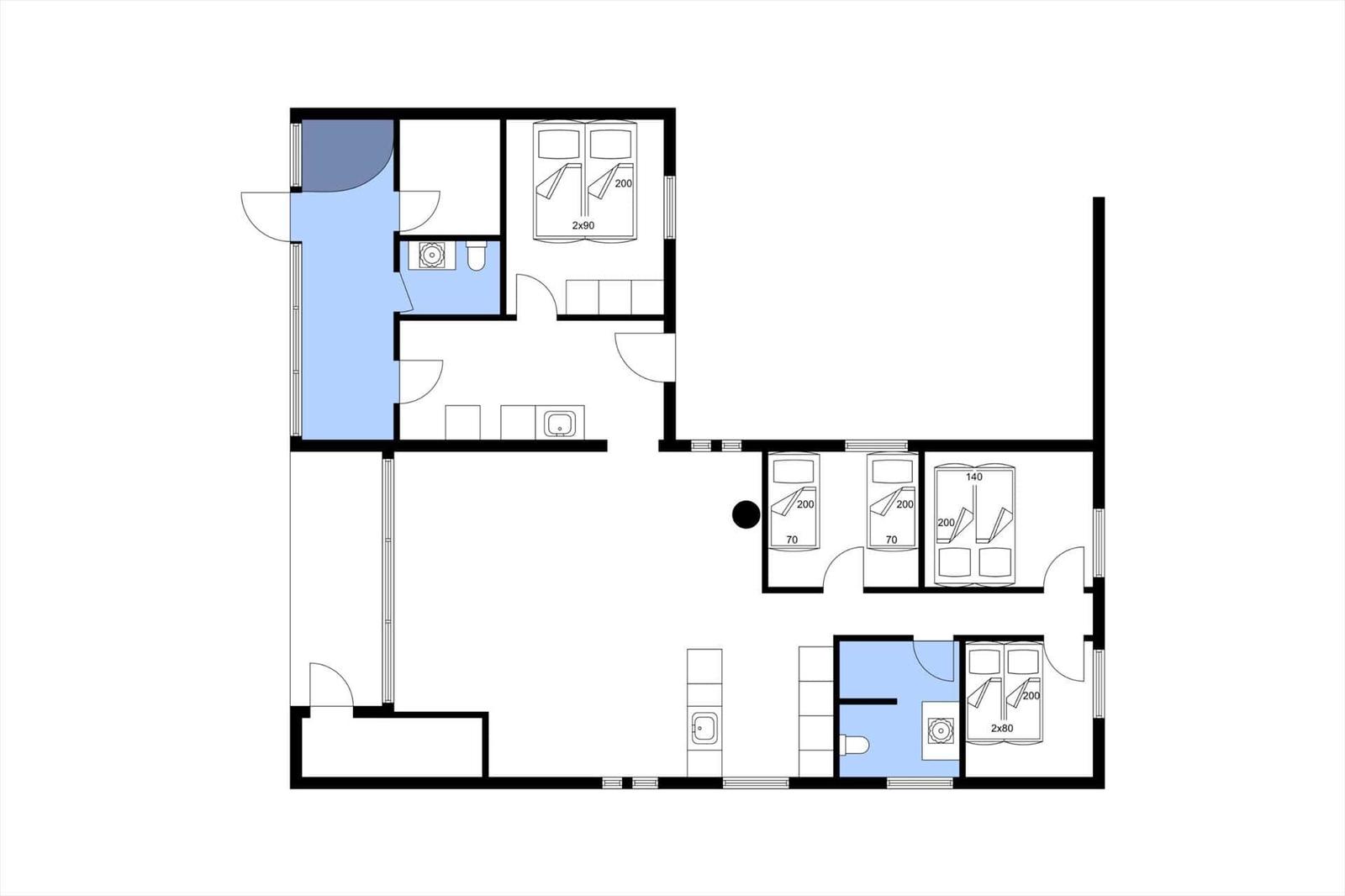 Wohnung mit drei Schlafzimmern, Küche und zwei Bädern.