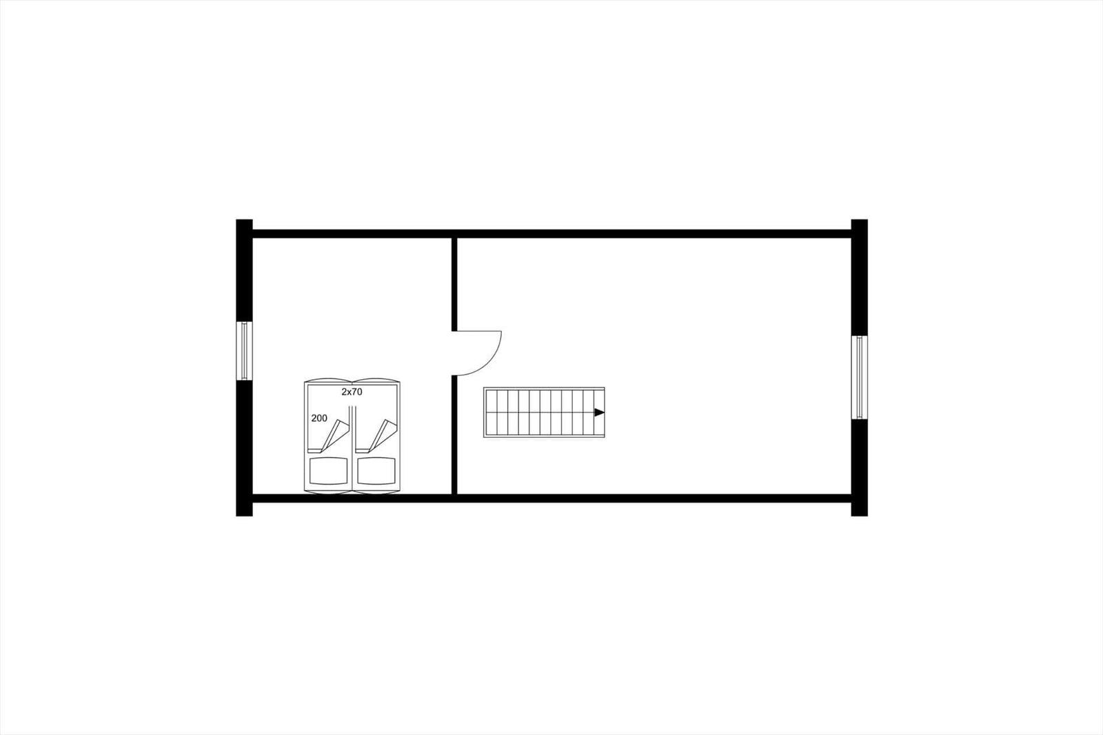 Wohnung mit Schlafzimmer und Bad, Flur mit Treppe.