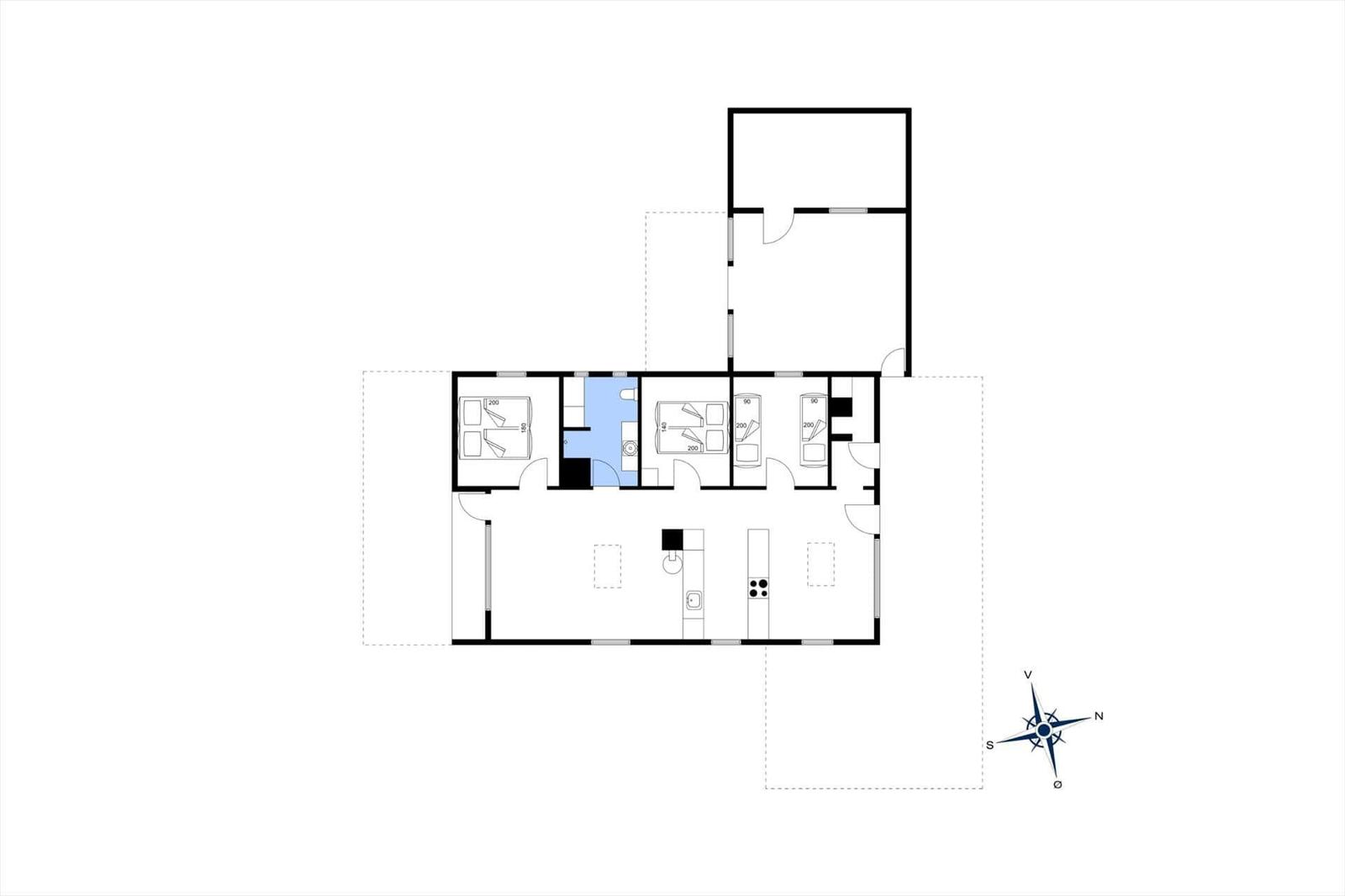 Wohnung Grundriss mit drei Schlafzimmern, Küche und Bad